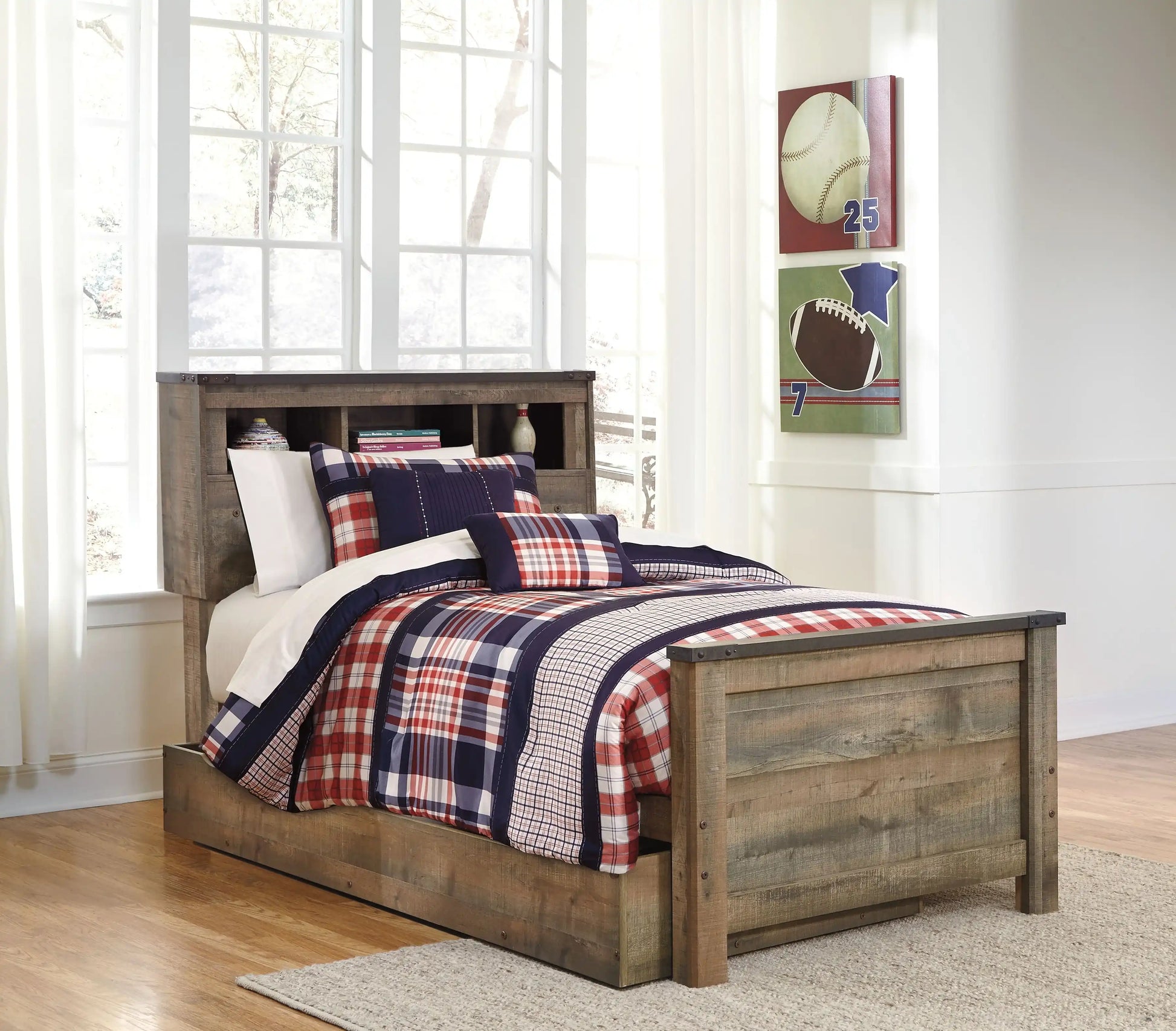 Trinell - Twin Bookcase Bed With 1 Large Storage Drawer - Brown - Best Buy Furniture