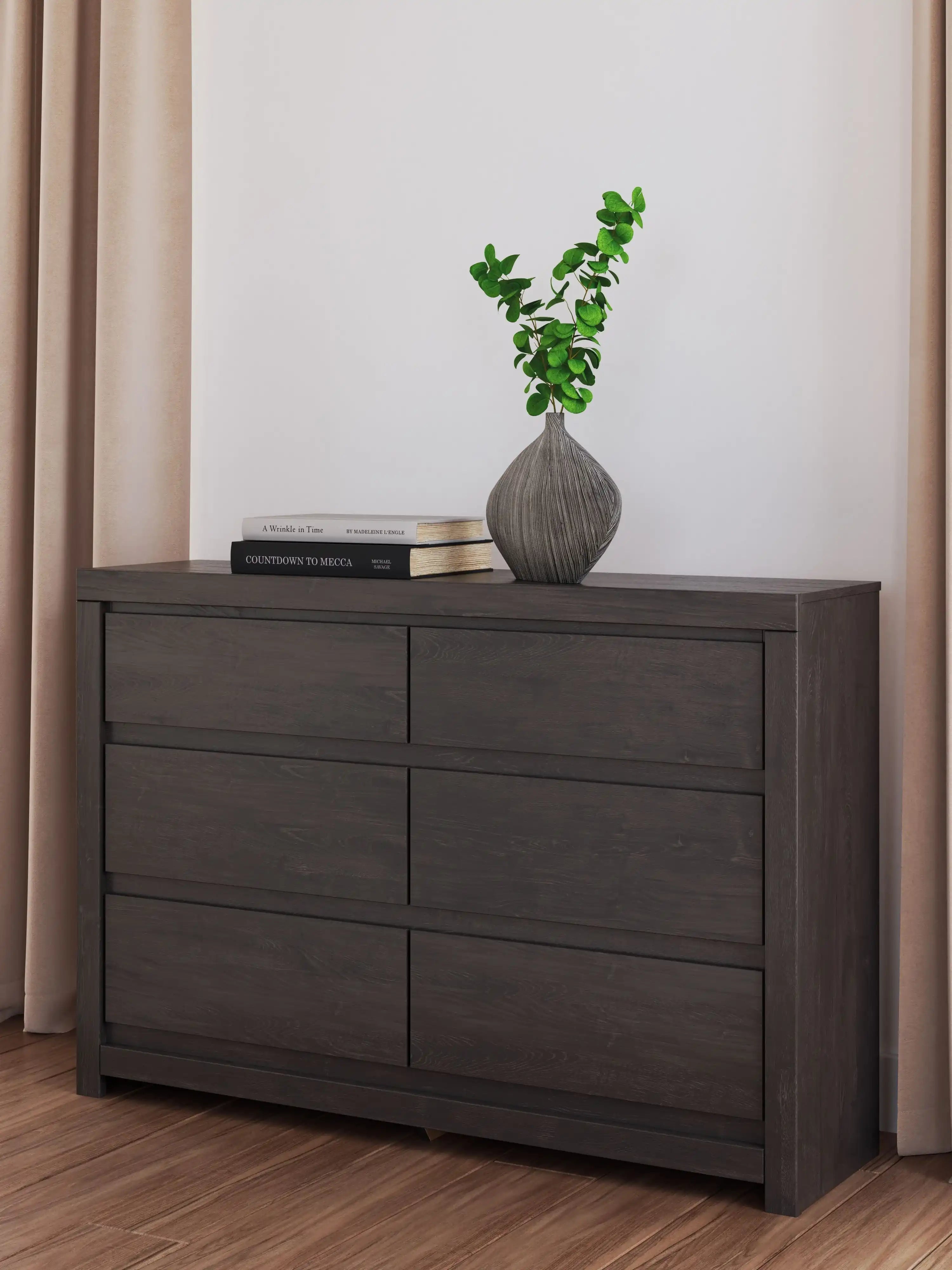 Fraluna - Six Drawer Dresser - Charcoal - Best Buy Furniture