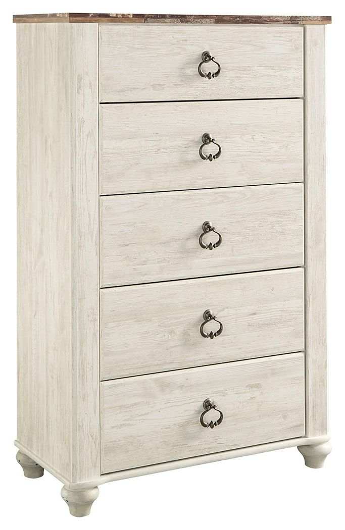 Willowton - Five Drawer Chest - Brown / Beige / White - Best Buy Furniture