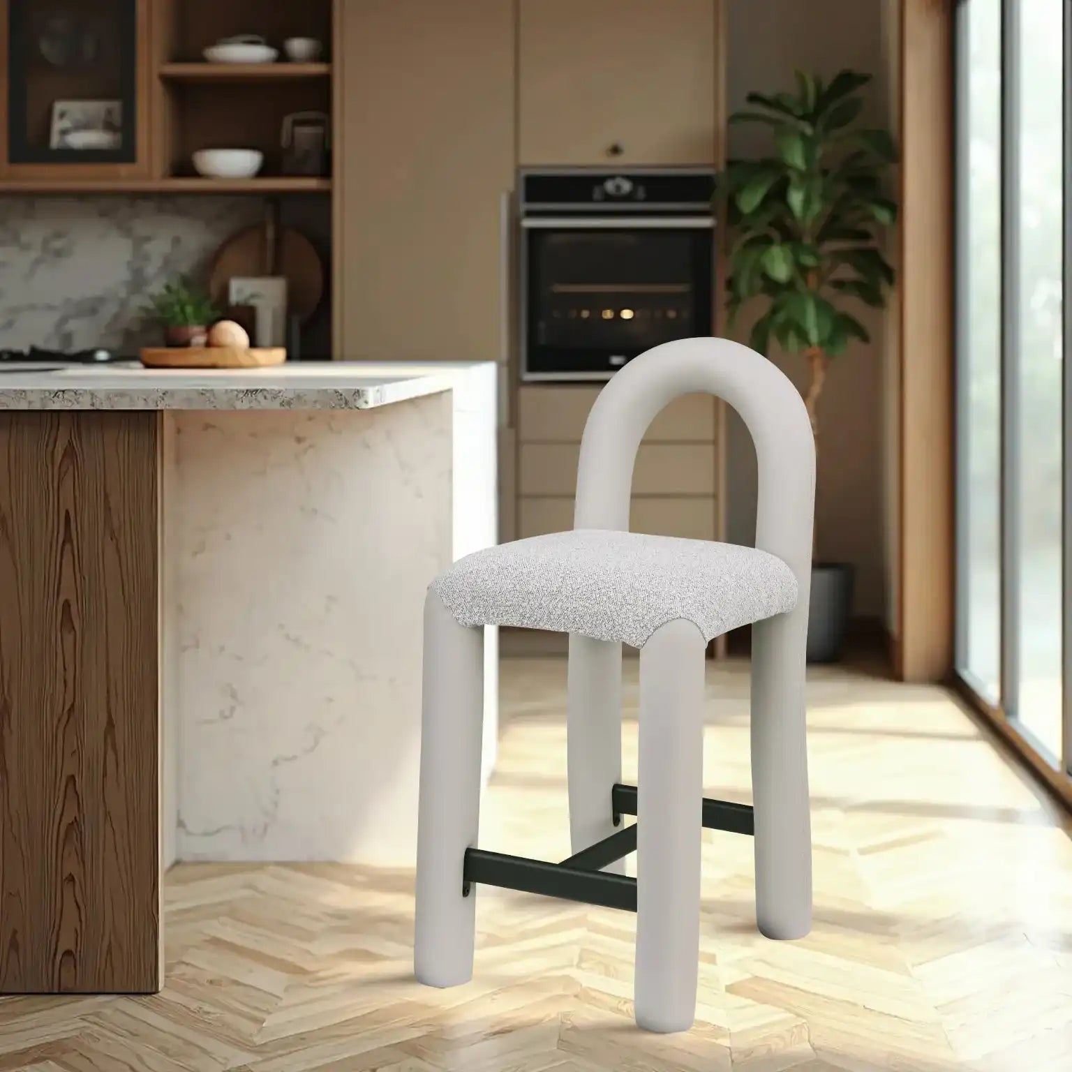 Amari - Vegan Leather and Boucle Fabric Stool
