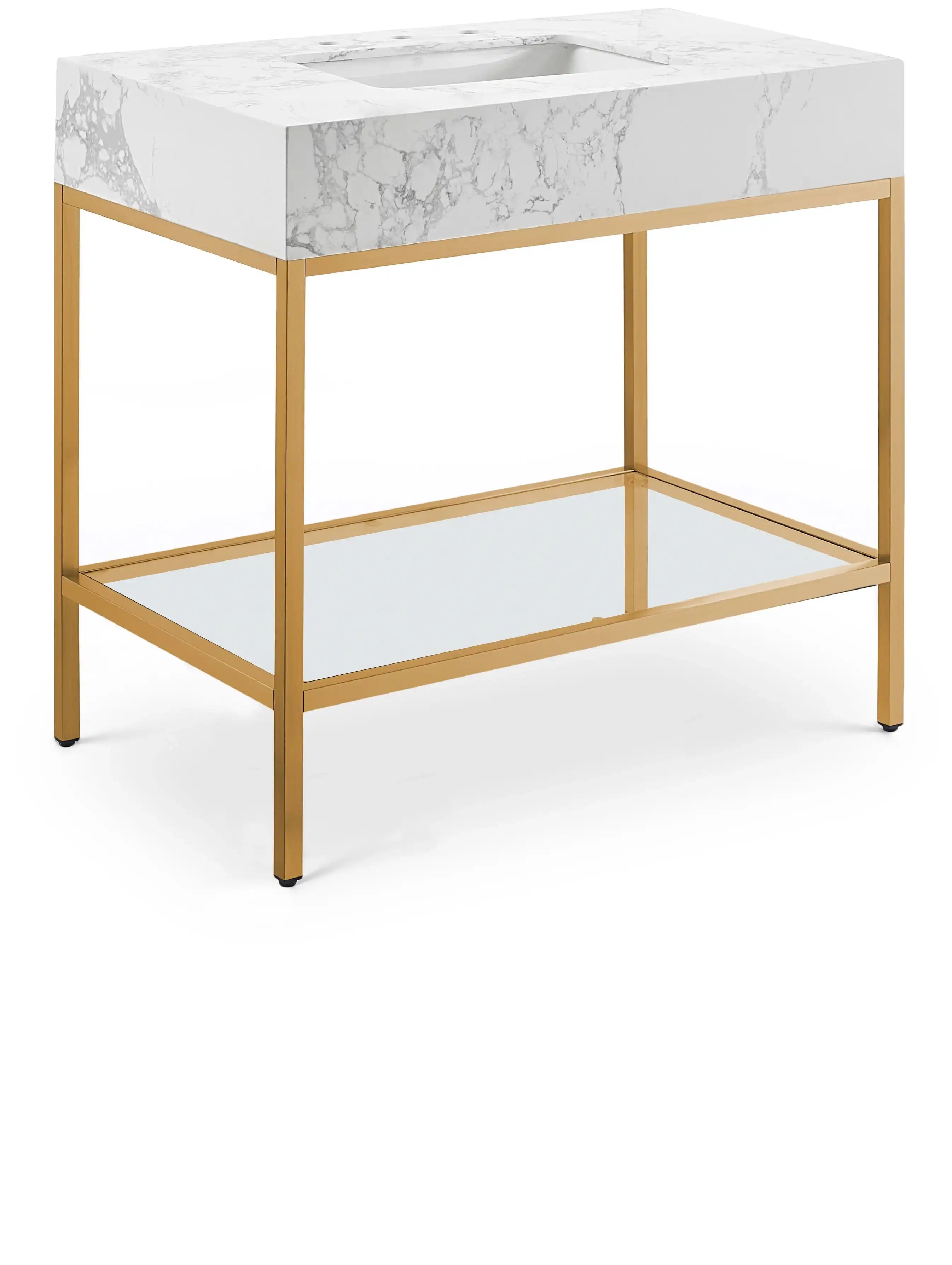 Marmo - Engineered Marble Bathroom Vanity With Gold Base - Best Buy Furniture