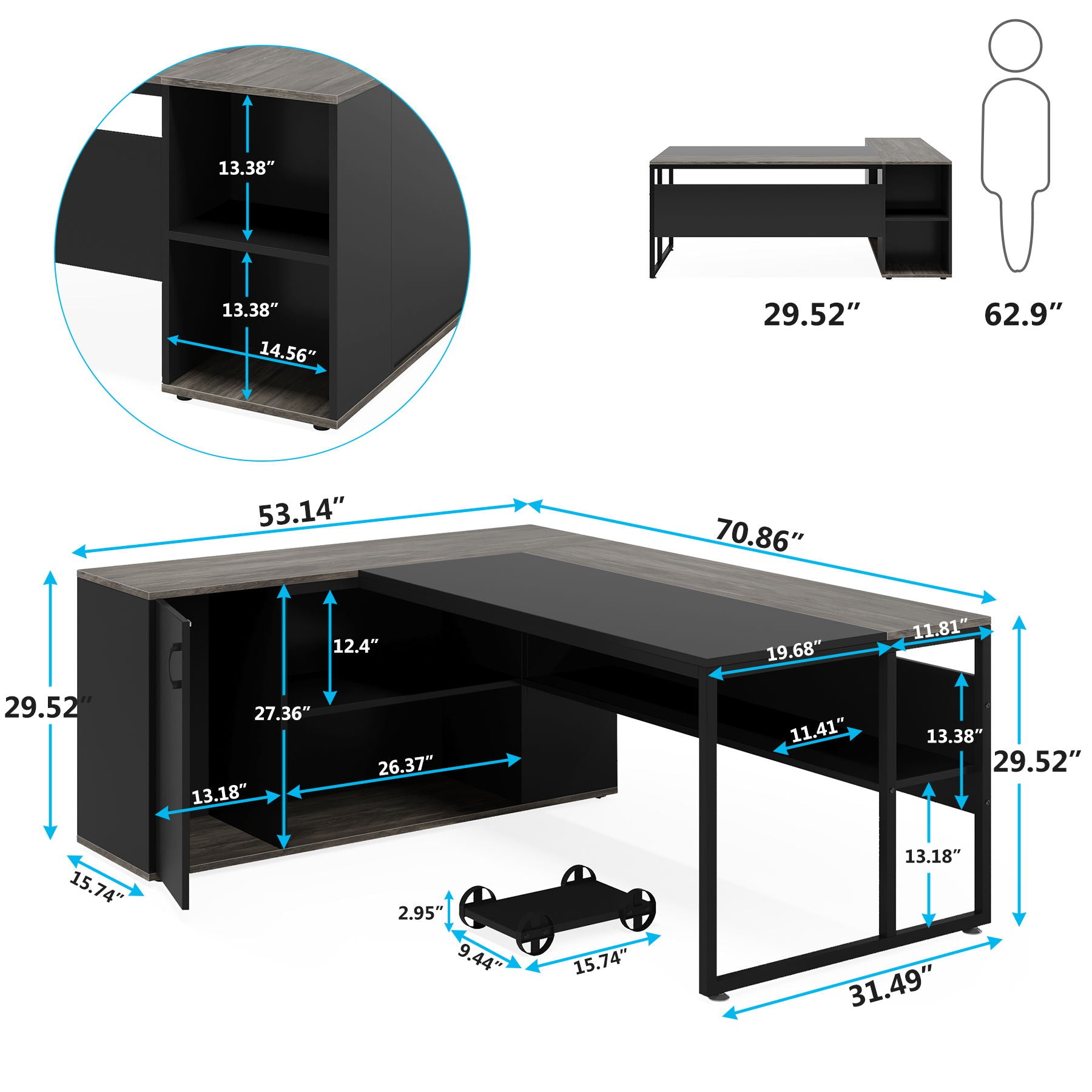 L-Shaped Executive Desk With Cabinet Storage