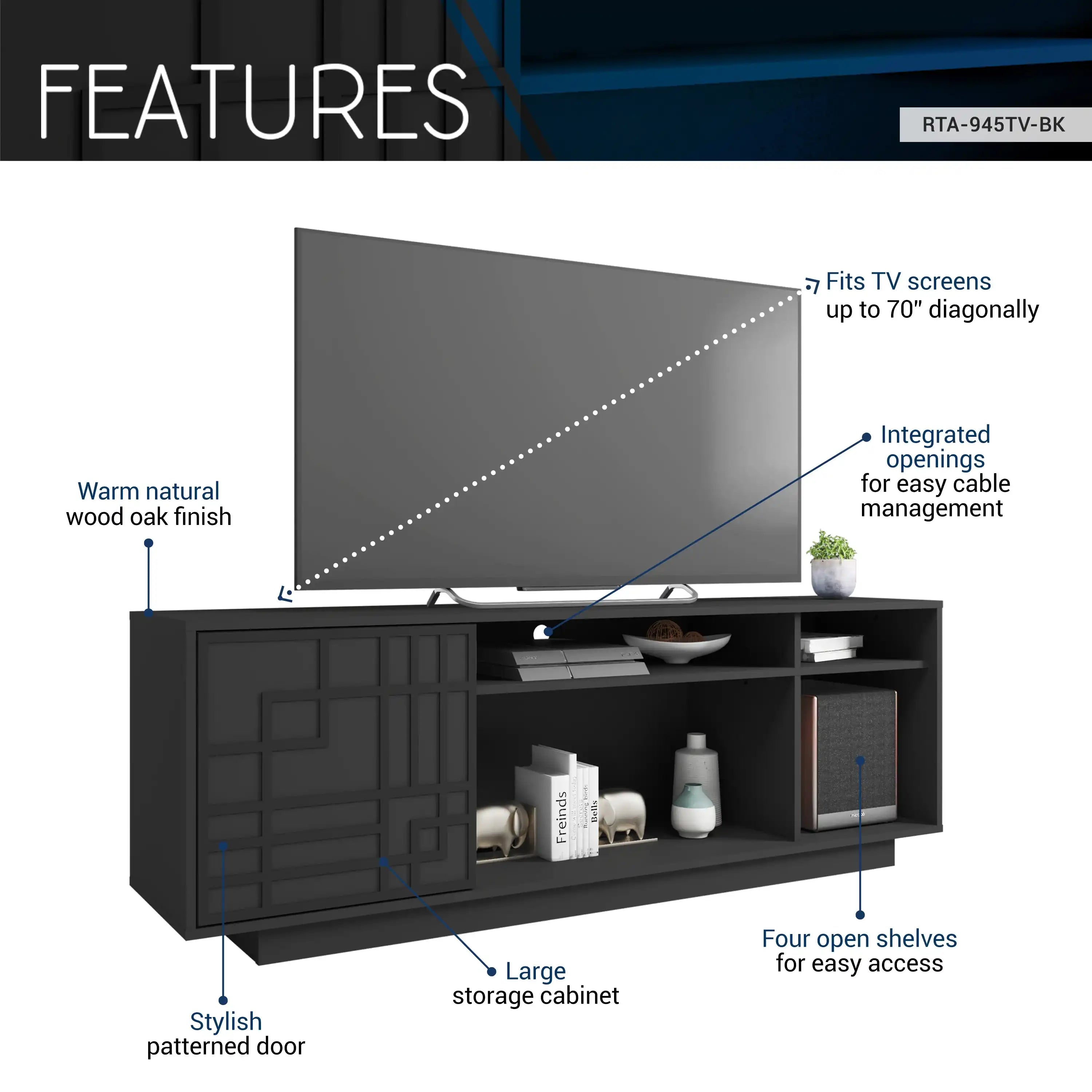 Techni Mobili Contemporary TV Stand for TVs Up to 70 IN., Black - Best Buy Furniture