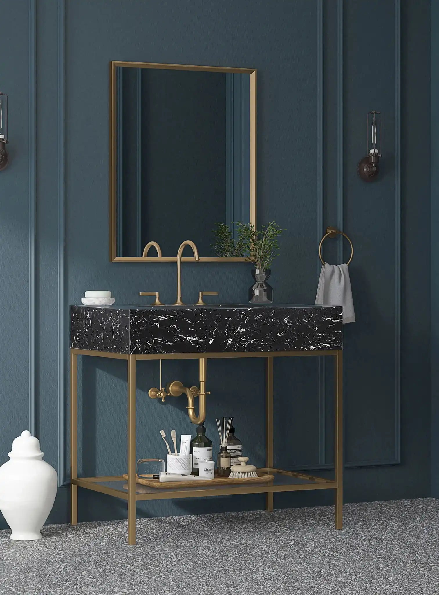 Marmo - Engineered Marble Bathroom Vanity With Gold Base
