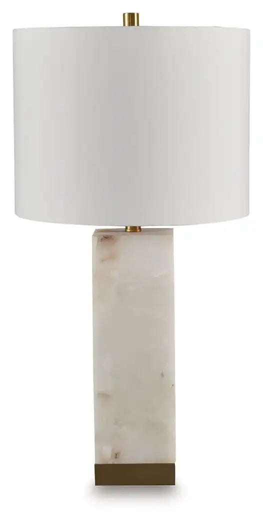 Linderfield - Alabaster Table Lamp - White / Gold Finish - Best Buy Furniture