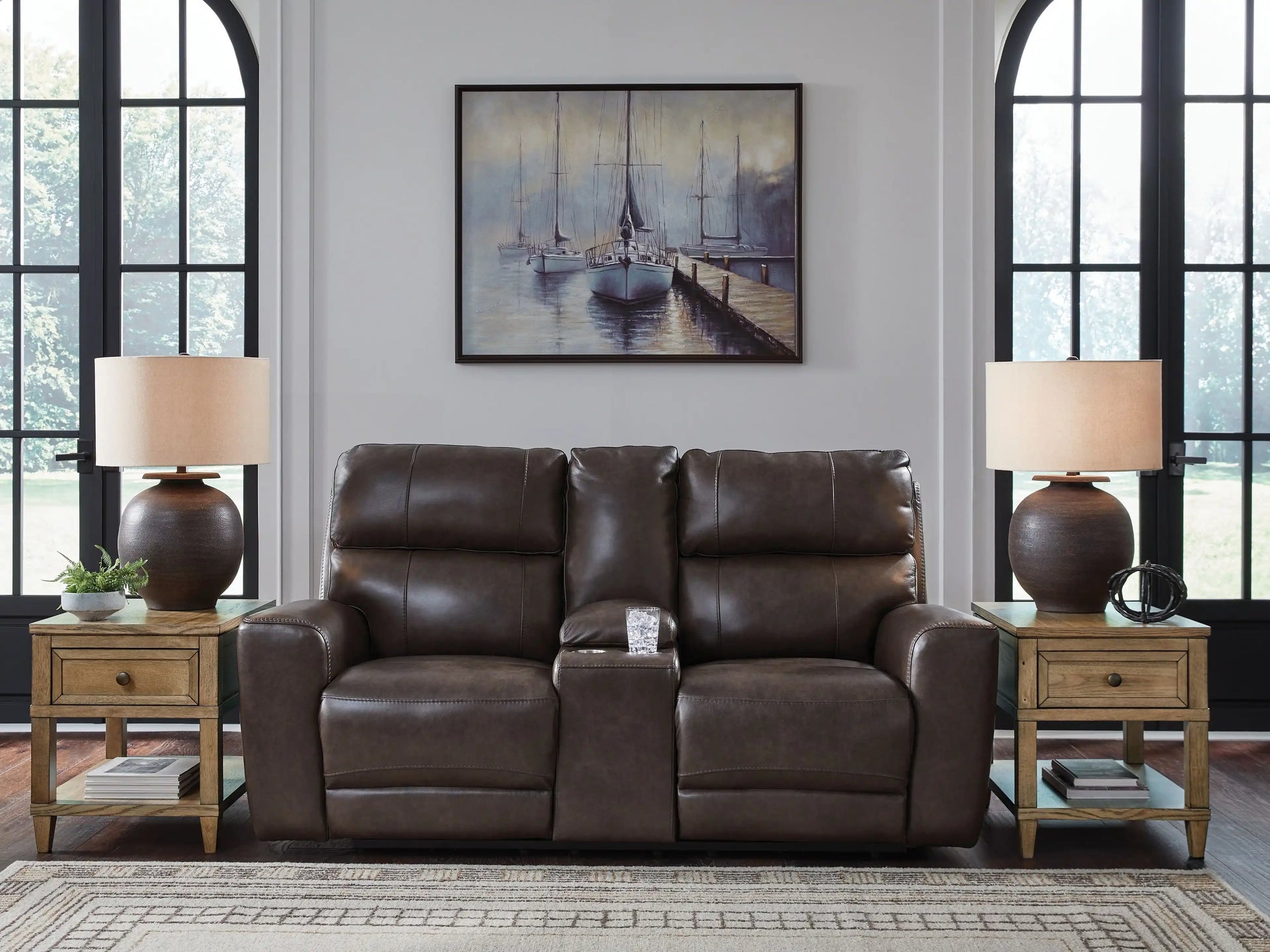 Crossplex - Power Reclining Loveseat / Console / Adjustable Headrest - Smoke - Best Buy Furniture