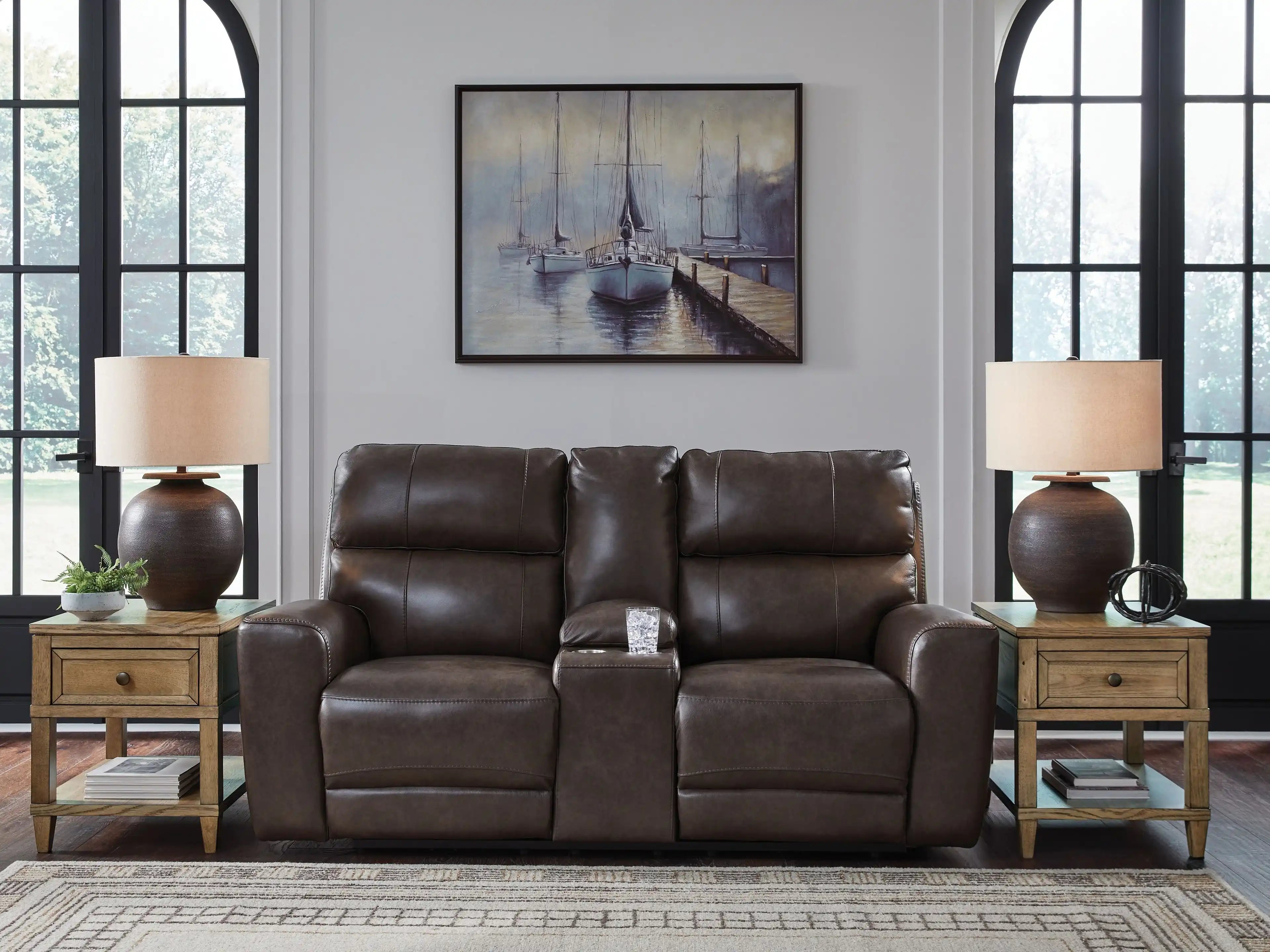 Crossplex - Power Reclining Loveseat / Console / Adjustable Headrest - Smoke - Best Buy Furniture