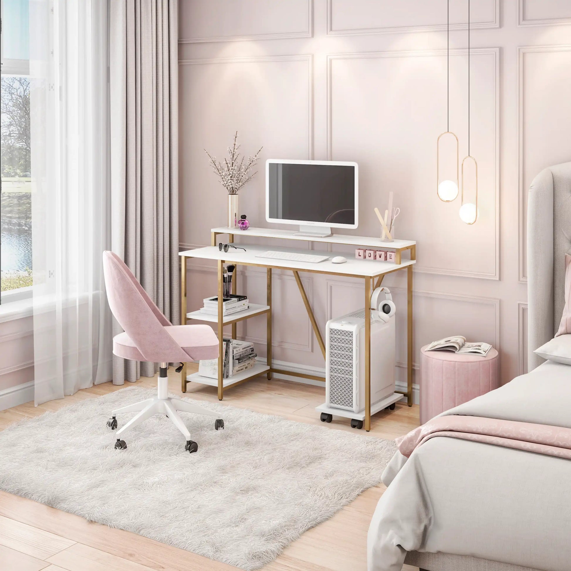 Techni Mobili Industrial Writing Desk, Gold - Best Buy Furniture