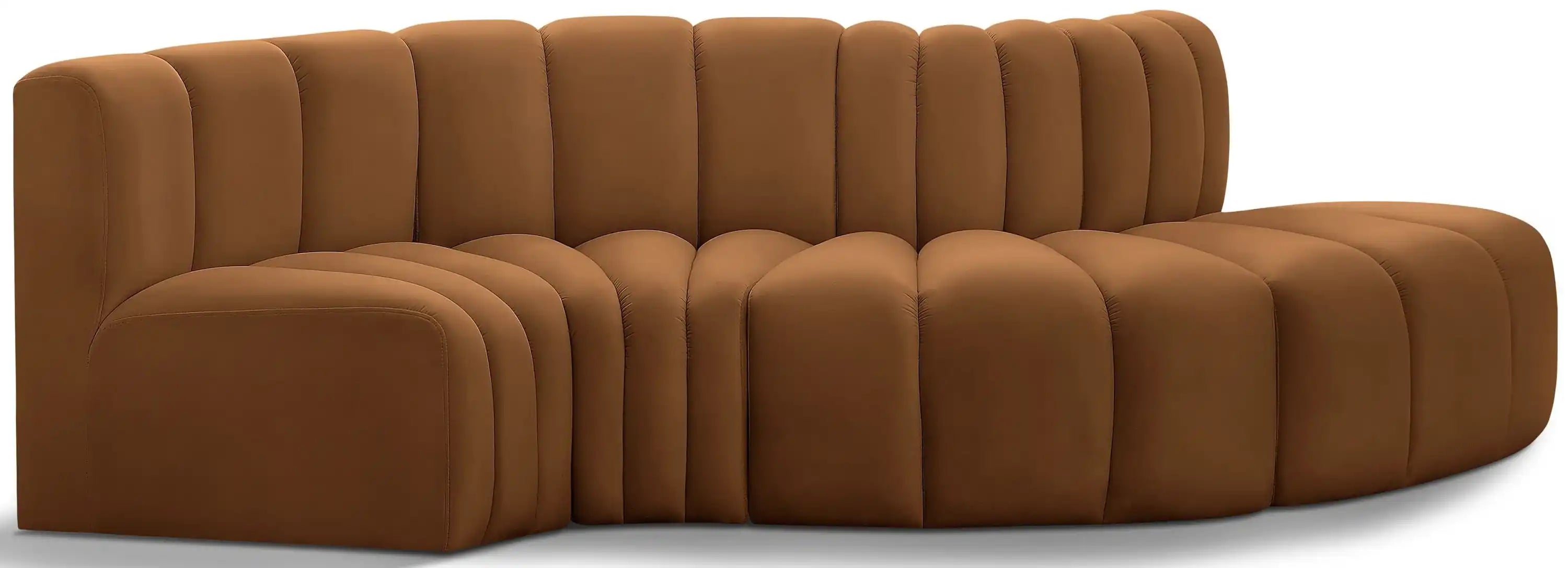 Arc - Velvet 4 Piece L-Shaped Modular Sofa - Saddle - Best Buy Furniture