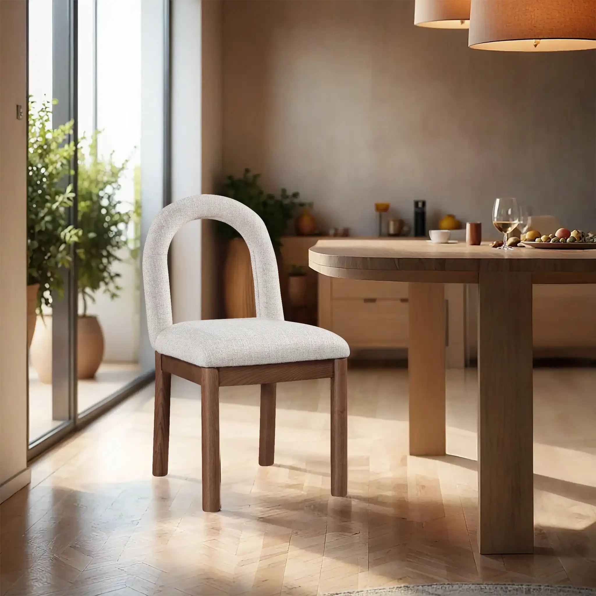 Conrad - Linen Dining Chair With Brown Legs