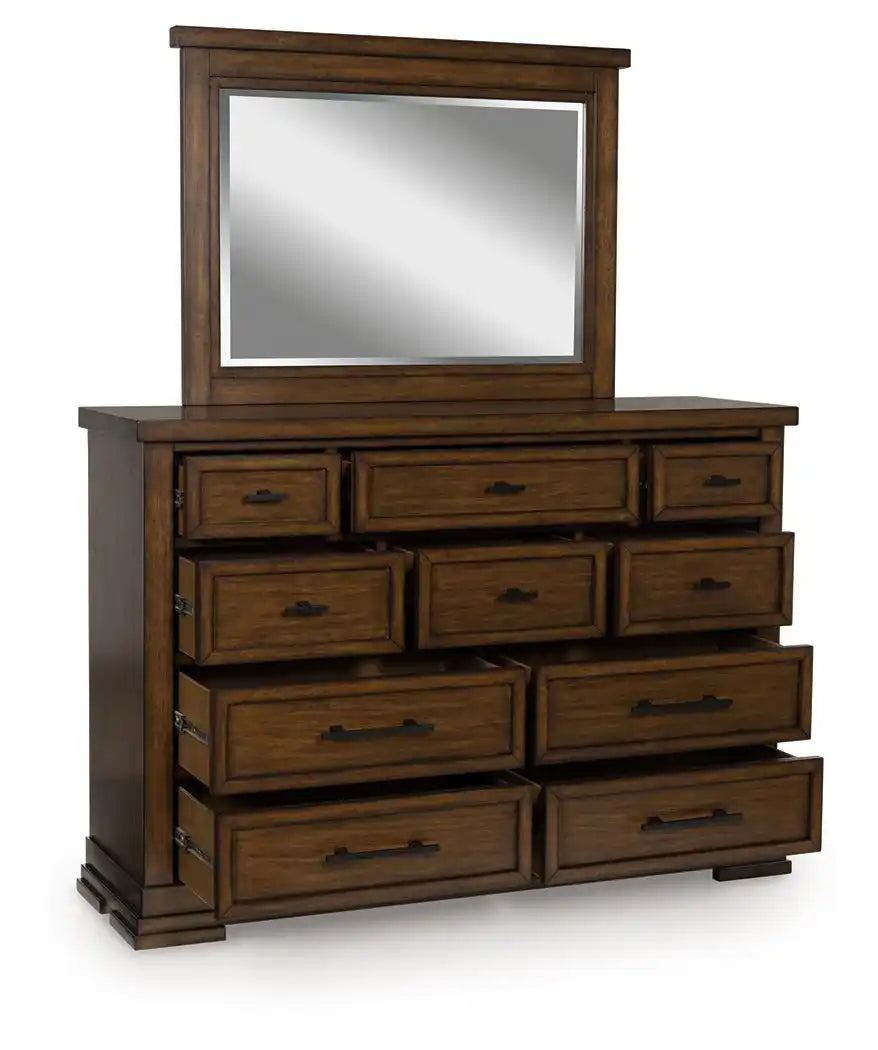 Taffenbrook - Dresser And Mirror - Medium Brown - Best Buy Furniture
