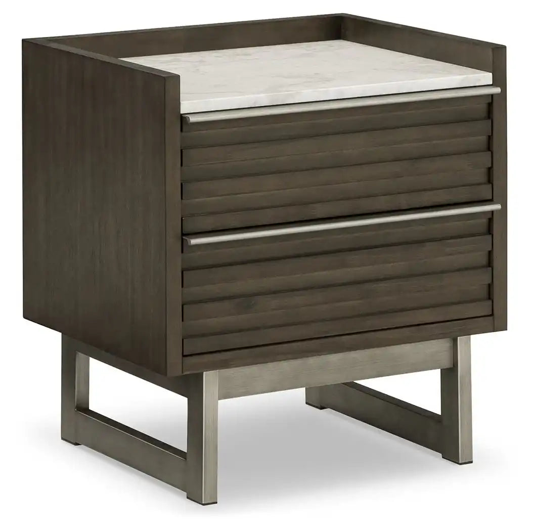 Arkenton - Two Drawer Night Stand - Grayish Brown / White - Best Buy Furniture