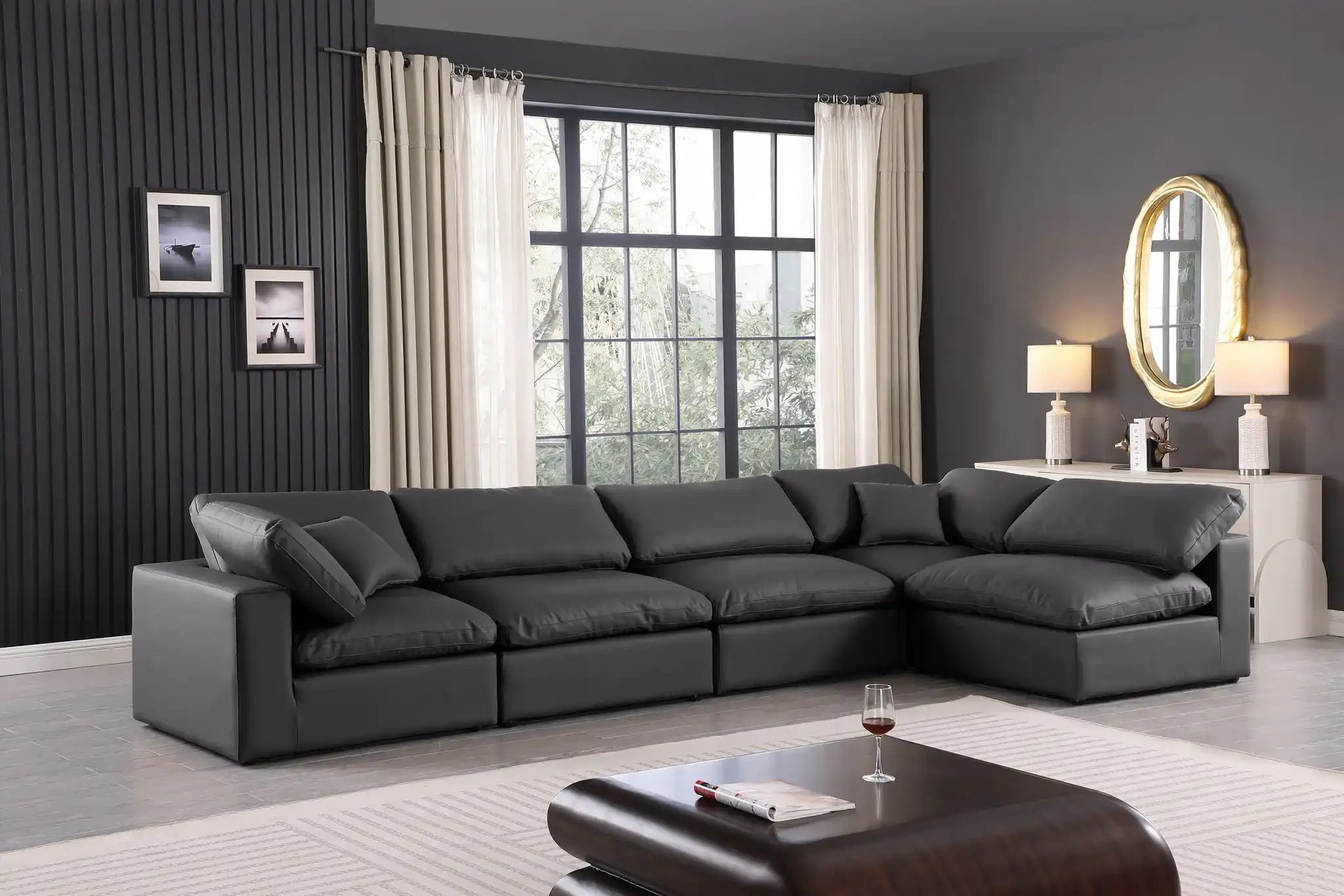Comfy - 5 Piece Faux Leather Modular Sectional