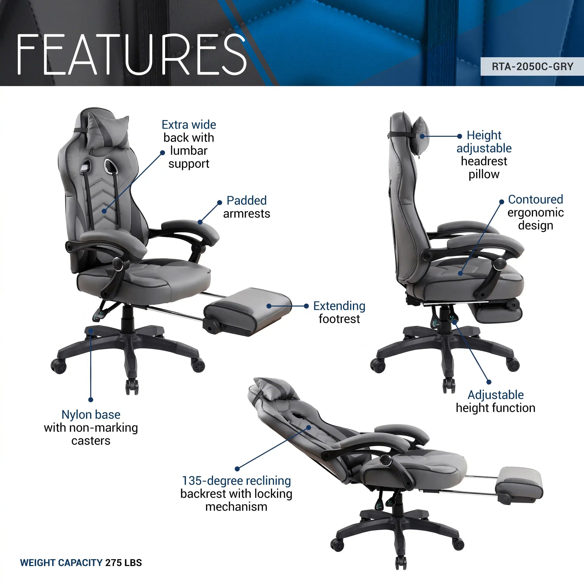 Gaming Racing Style Fully Reclining Executive Office Chair with Footrest, Black & Grey - Best Buy Furniture