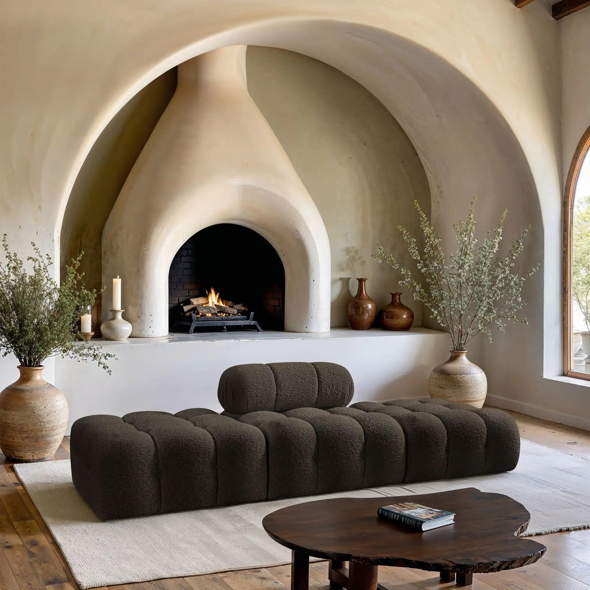 Ames - 3 Piece Boucle Upholstered Modular Sofa With 2 Backless Seats