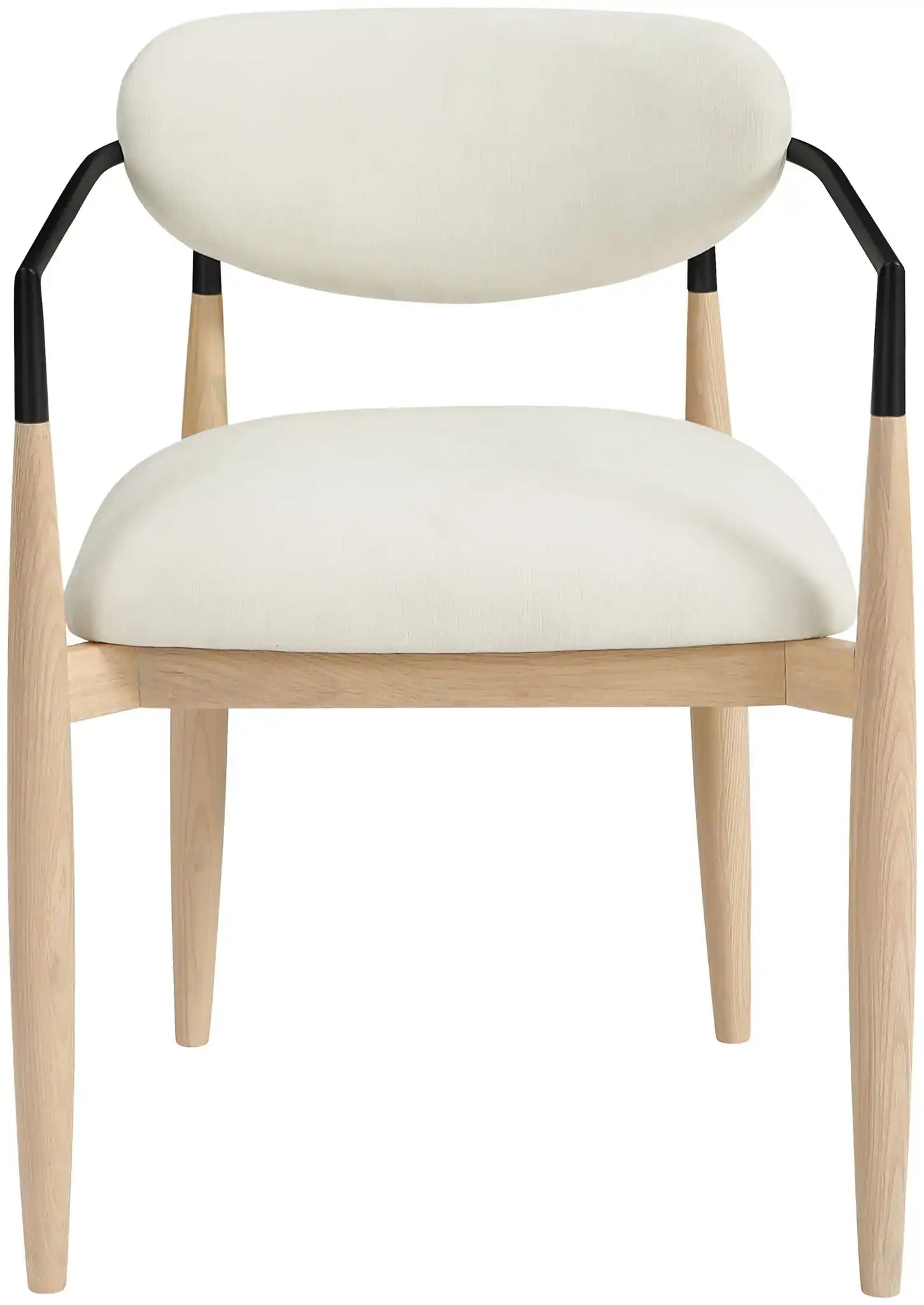 Riccio - Performance Fabric Upholstered Dining Arm Chair (Set of 2) With Light Brown Legs - Cream