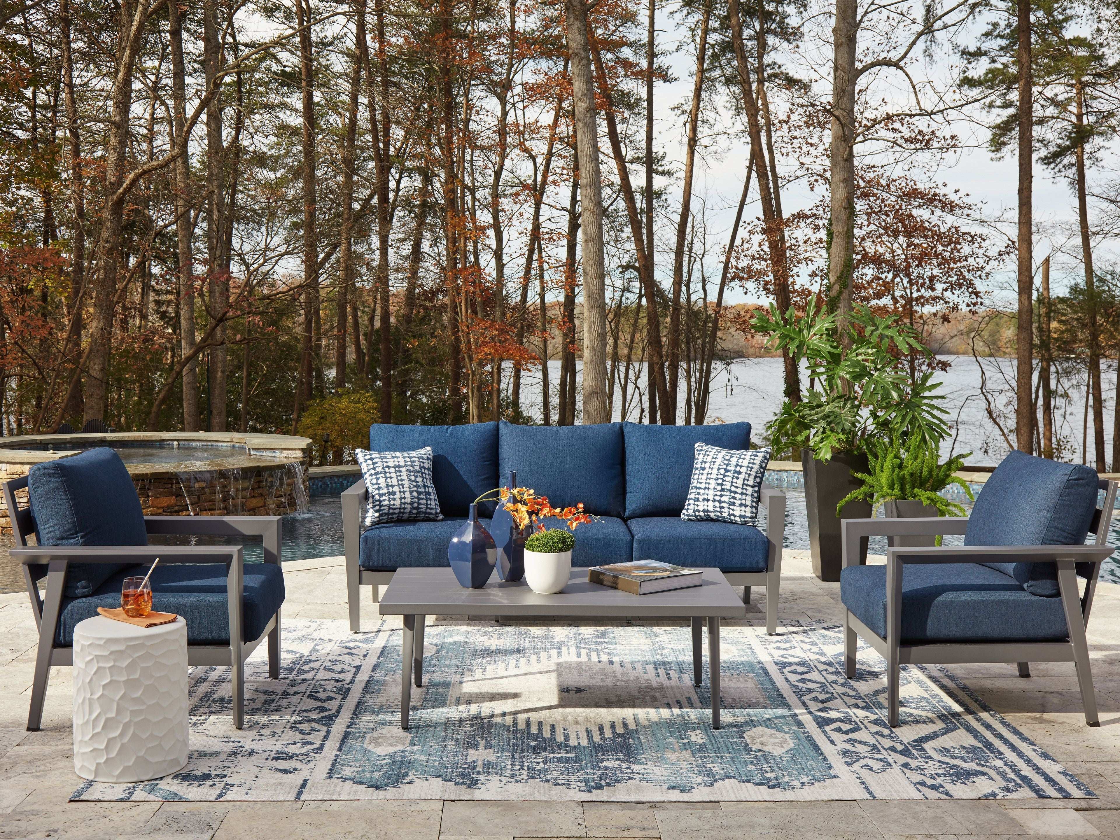 Gali - Sofa / Chairs / Table Set (Set of 4) - Gray / Blue - Best Buy Furniture
