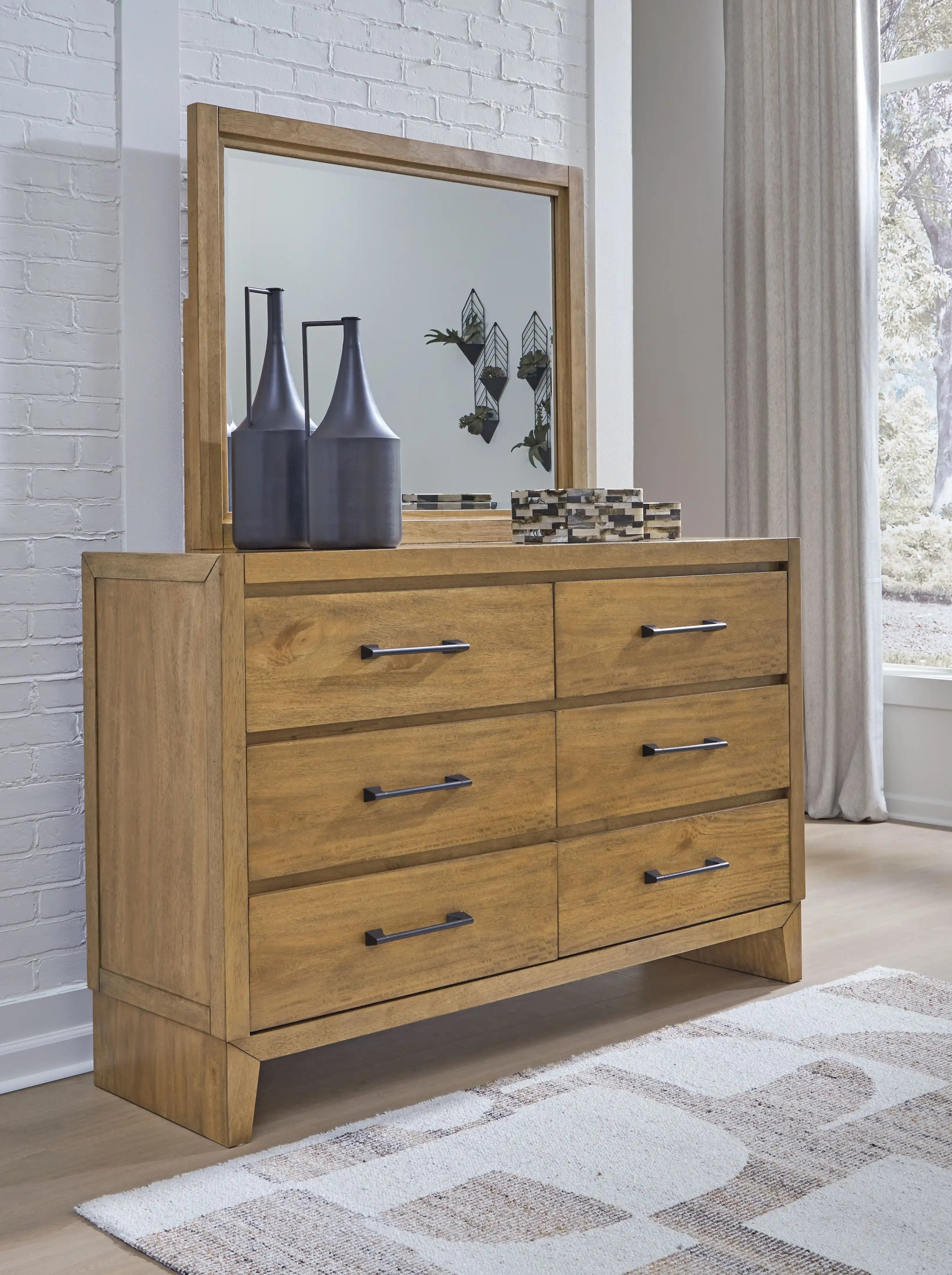 Sherbana - Dresser And Mirror - Light Brown - Best Buy Furniture
