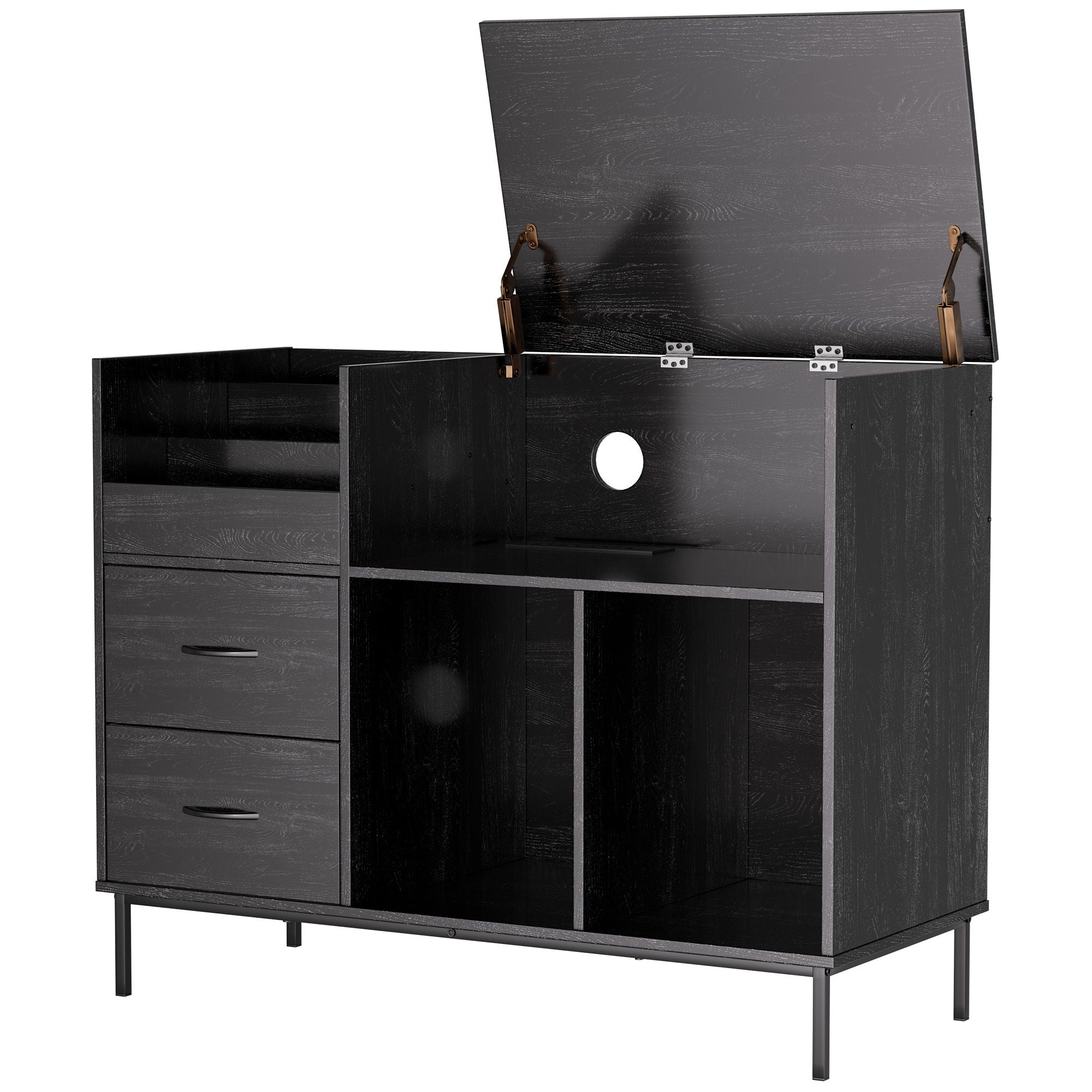 Grain Record Player Stand, Media Console With Speaker Shelf & 2 Drawers