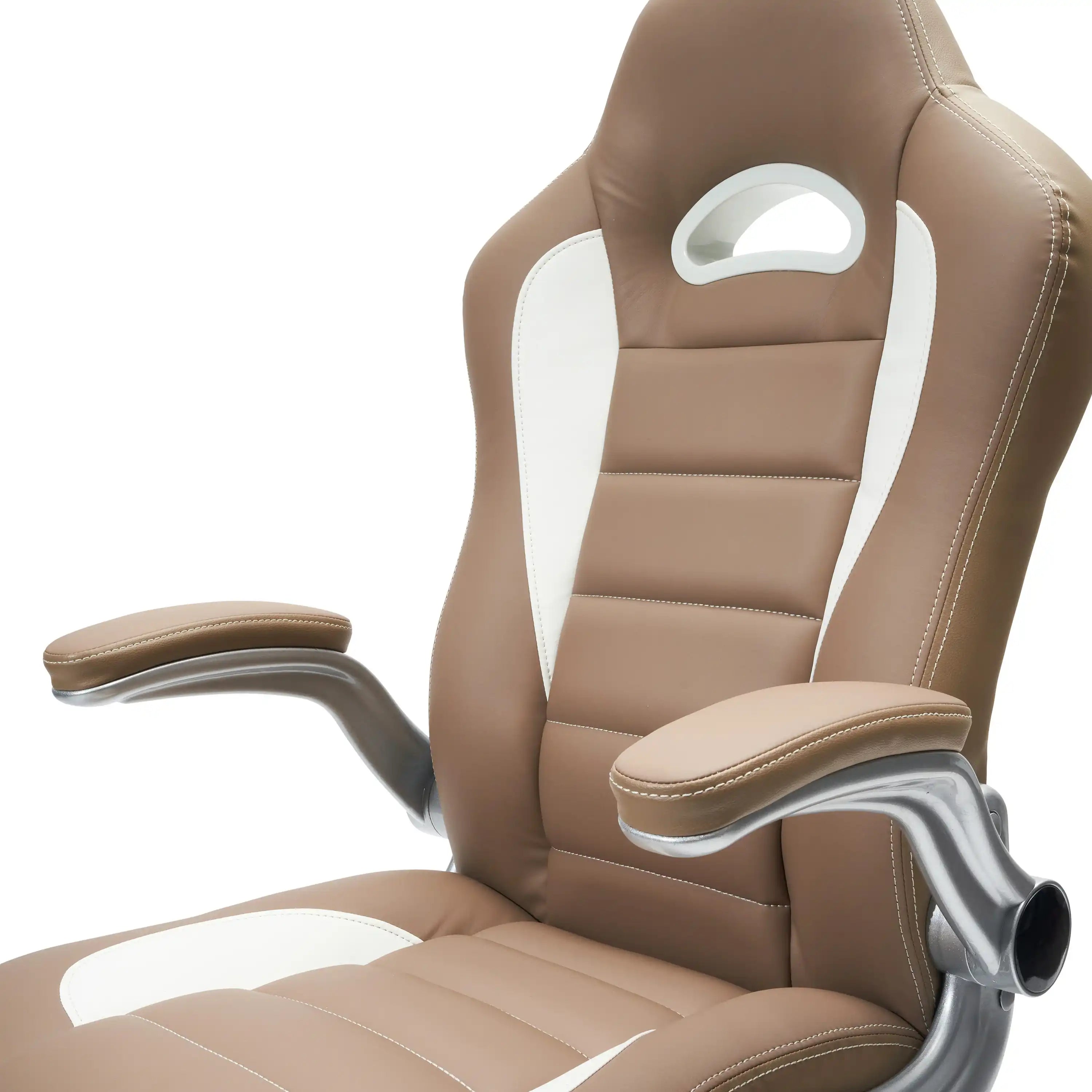 Techni Mobili High Back Executive Sport Race Office Chair with Flip-Up Arms, Camel - Best Buy Furniture