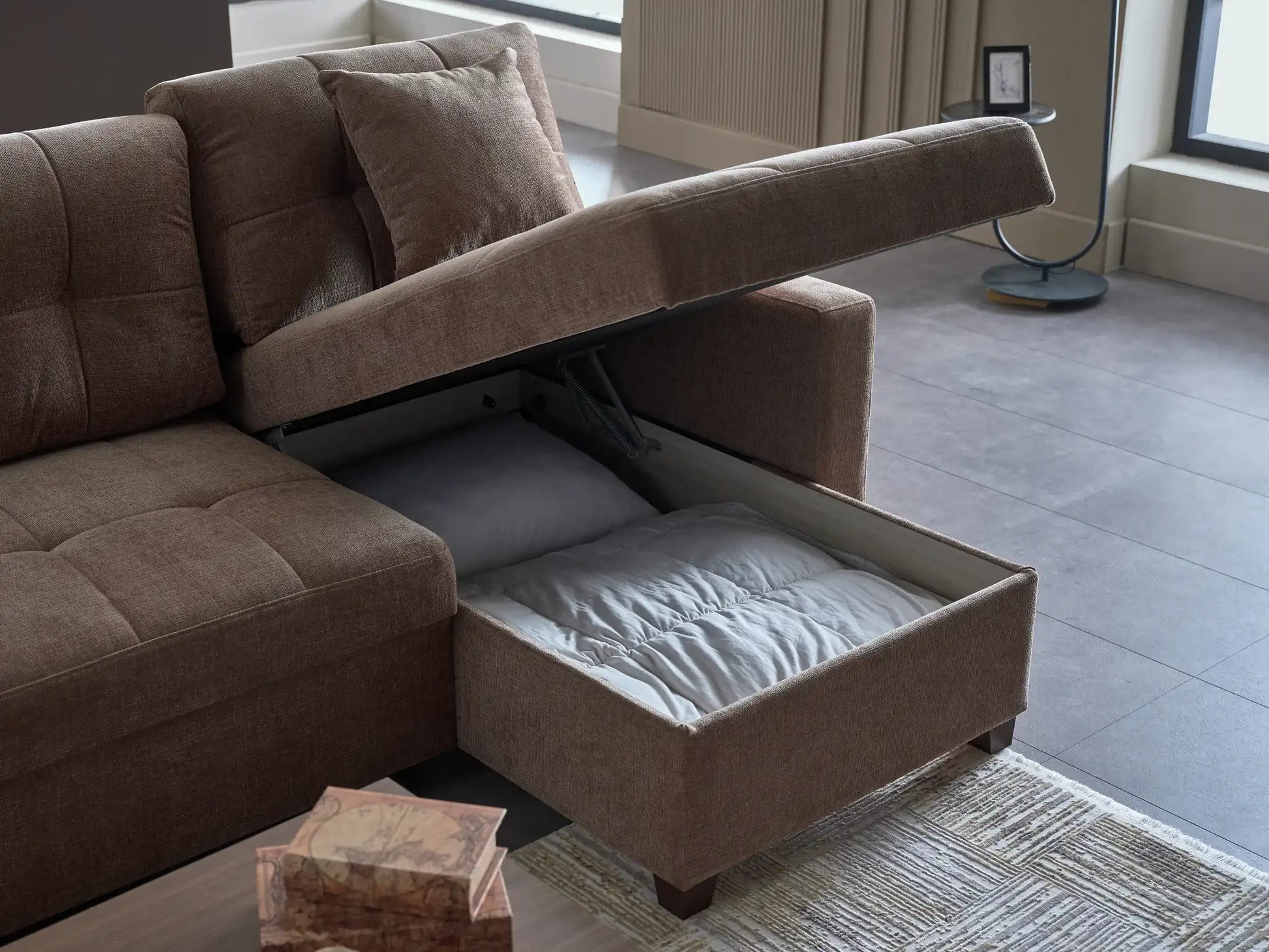 IVY 102" Reversible Chase Queen Sleeper Sectional - Brown - Best Buy Furniture