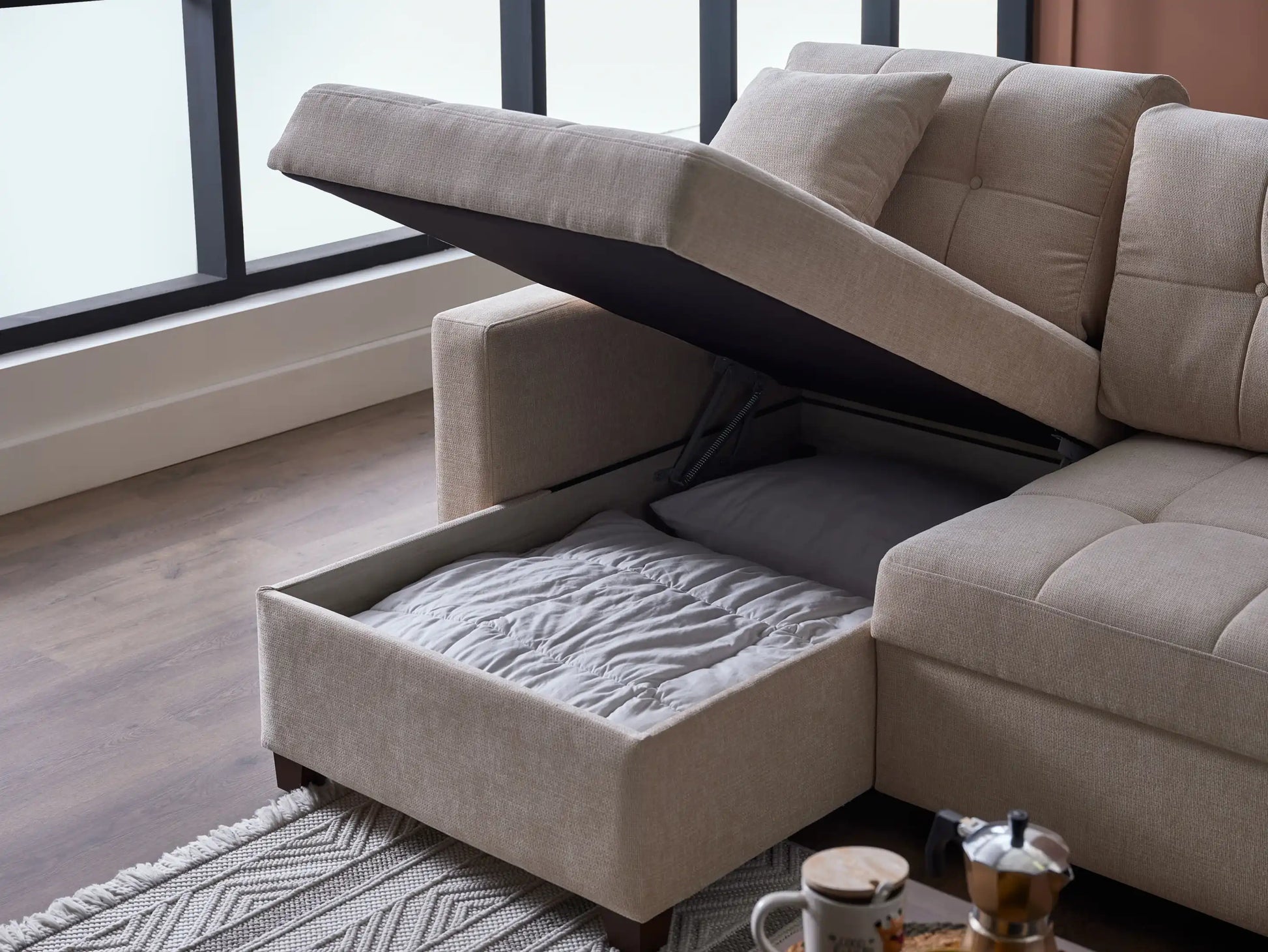 IVY 102" Reversible Chase Queen Sleeper Sectional - Beige - Best Buy Furniture