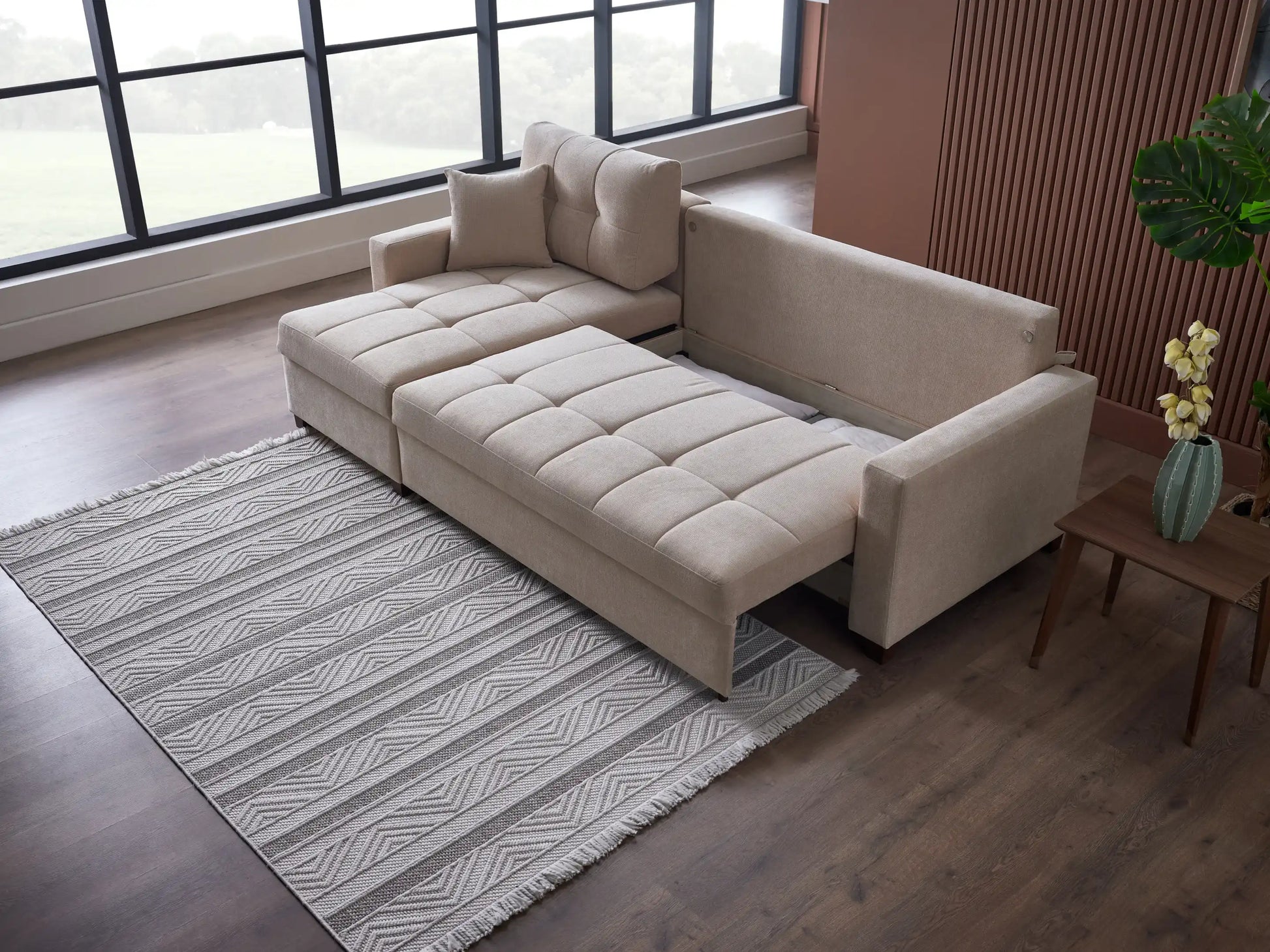 IVY 102" Reversible Chase Queen Sleeper Sectional - Beige - Best Buy Furniture