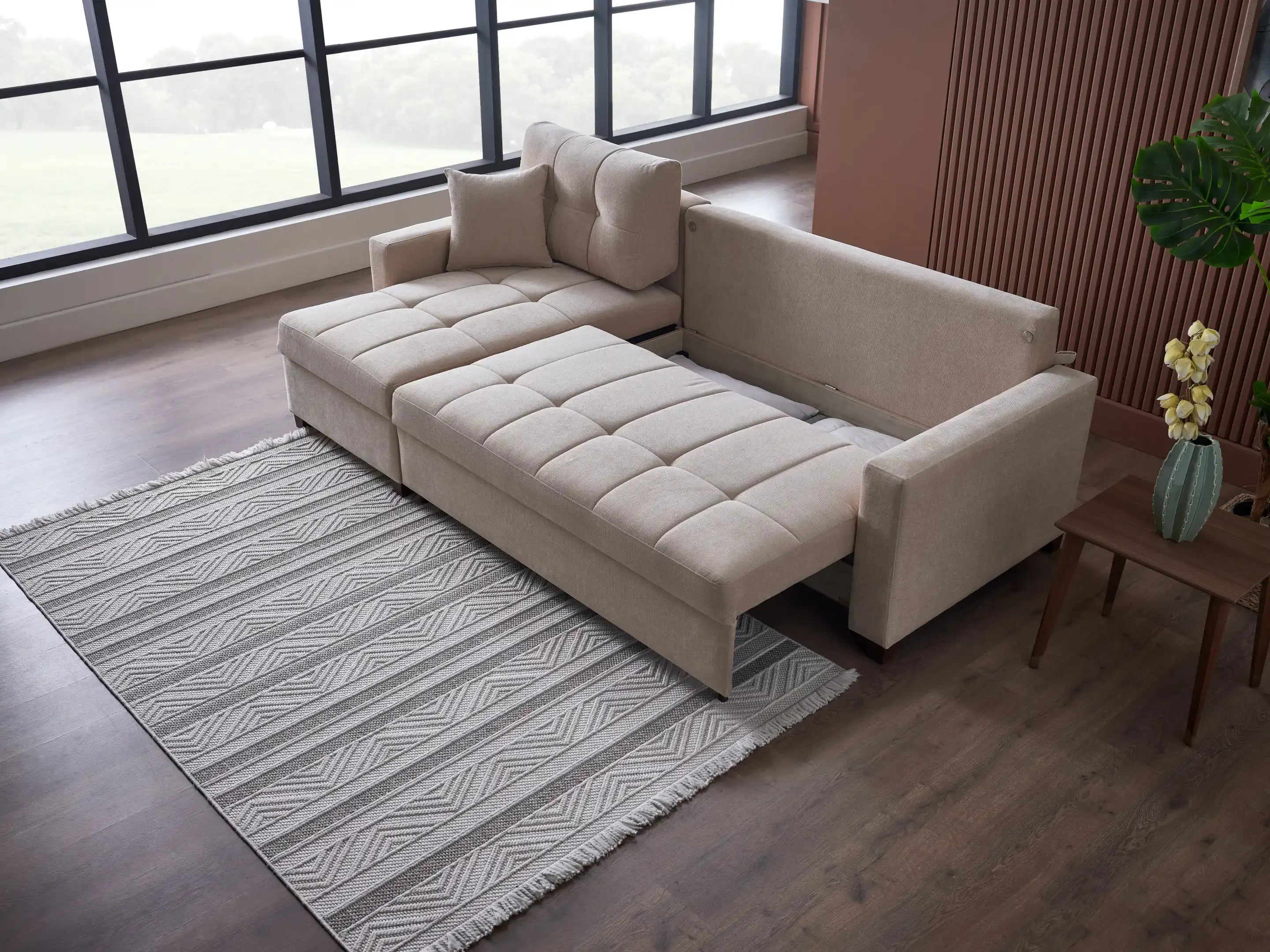 IVY 102" Reversible Chase Queen Sleeper Sectional - Beige - Best Buy Furniture