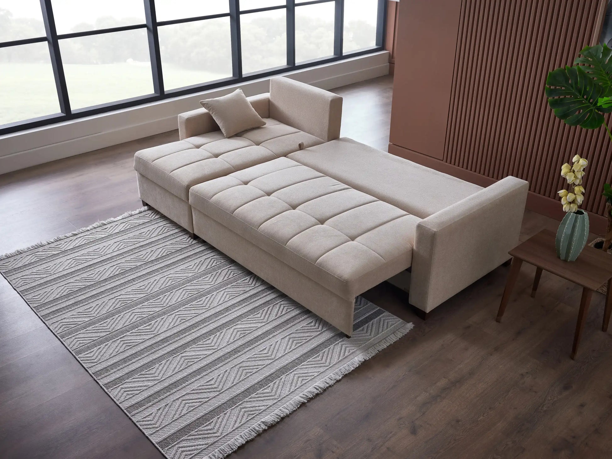 IVY 102" Reversible Chase Queen Sleeper Sectional - Beige - Best Buy Furniture