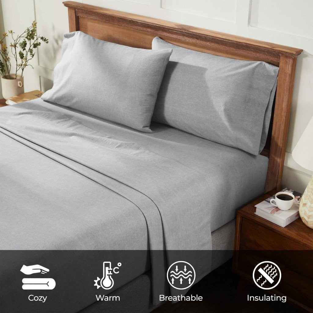 100% Cotton Flannel Sheet Set Warm Two-Toned Melange Deep Pocket - Sheet Set by Superior Brand