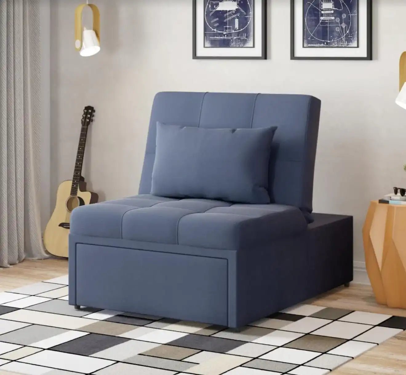 Mello Pull Out Sleeper Chair with Reclining Back Corvet Navy - Best Buy Furniture