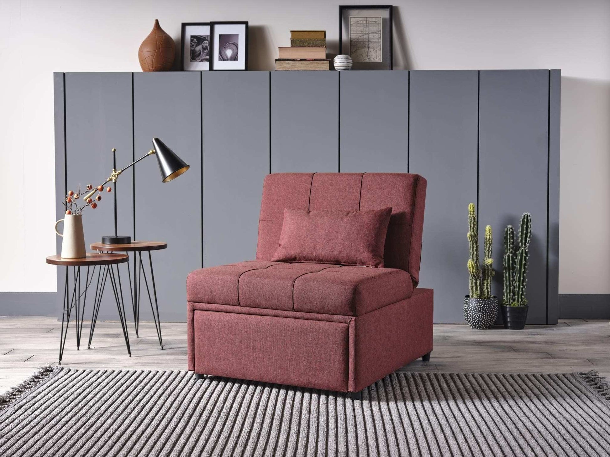 Mello Pull Out Sleeper Chair with Reclining Back Corvet Burgundy - Best Buy Furniture