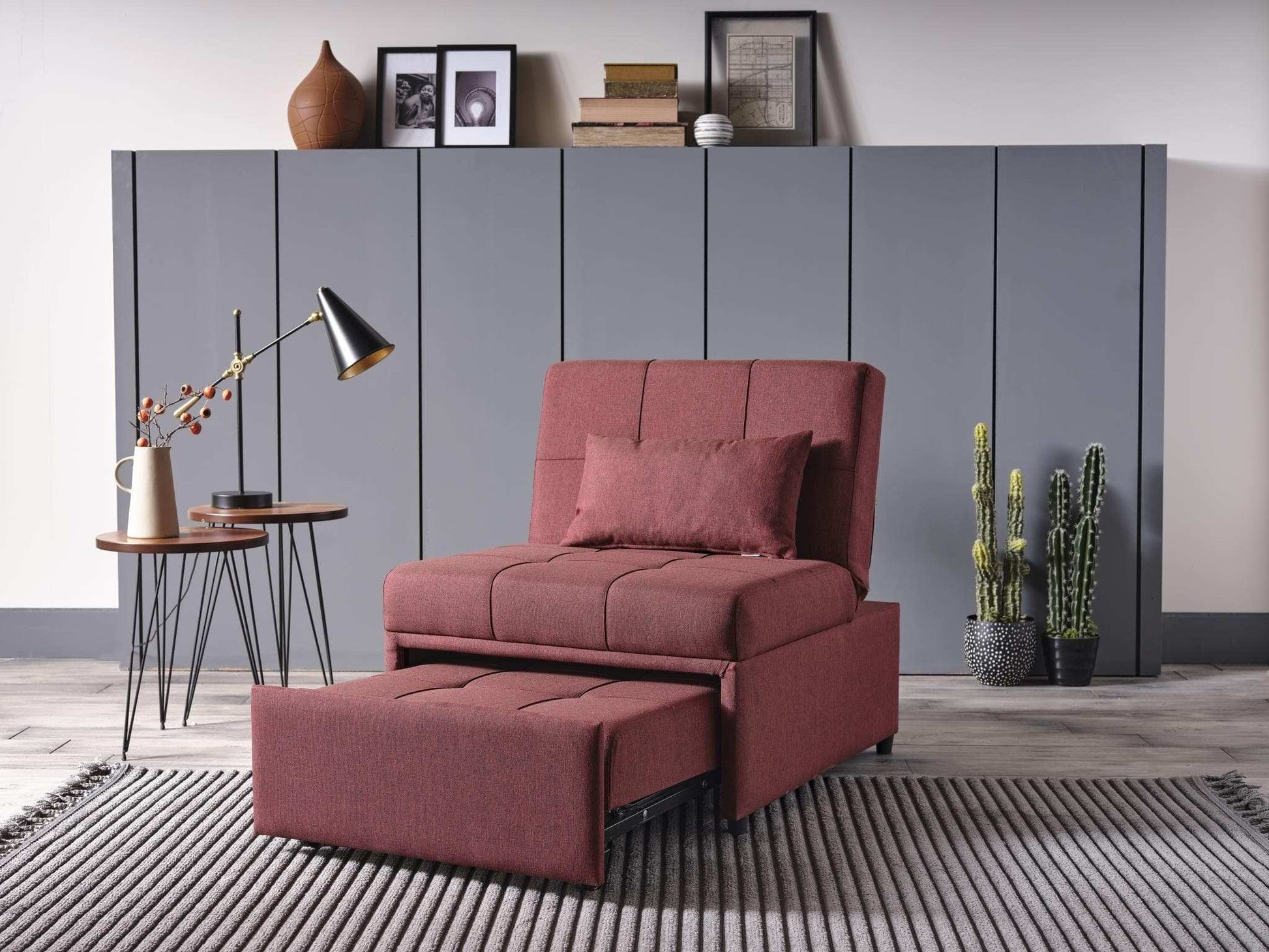 Mello Pull Out Sleeper Chair with Reclining Back Corvet Burgundy - Best Buy Furniture