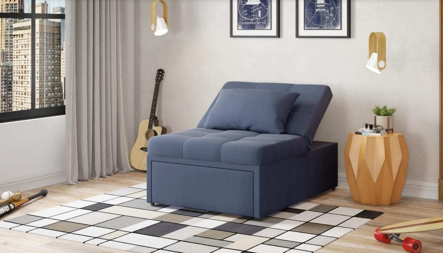 Mello Pull Out Sleeper Chair with Reclining Back Corvet Navy - Best Buy Furniture