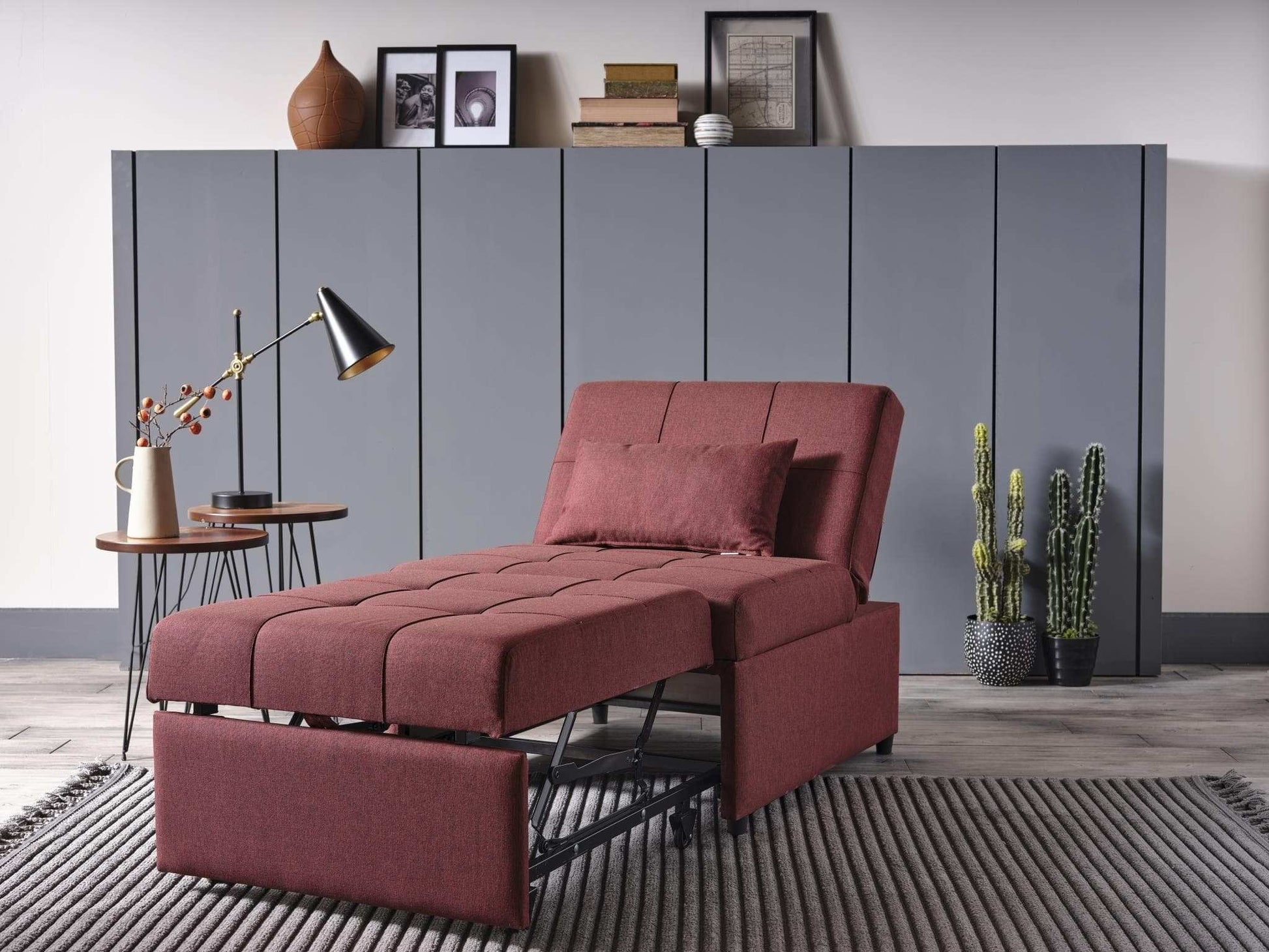 Mello Pull Out Sleeper Chair with Reclining Back Corvet Burgundy - Best Buy Furniture