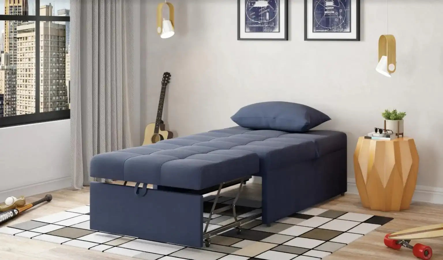 Mello Pull Out Sleeper Chair with Reclining Back Corvet Navy - Best Buy Furniture