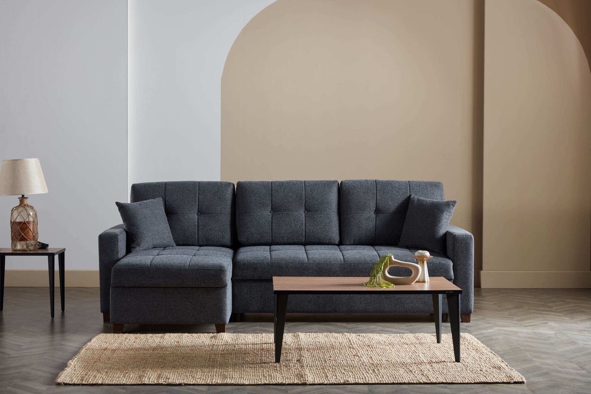 Mocca Sleeper Sectional Sofa – 101” Wide, Dark Gray, Reversible Chaise, Queen-Size Bed & Storage - Best Buy Furniture