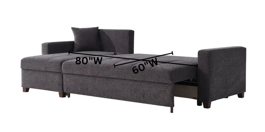 Mocca Sleeper Sectional Sofa – 101” Wide, Dark Gray, Reversible Chaise, Queen-Size Bed & Storage - Best Buy Furniture