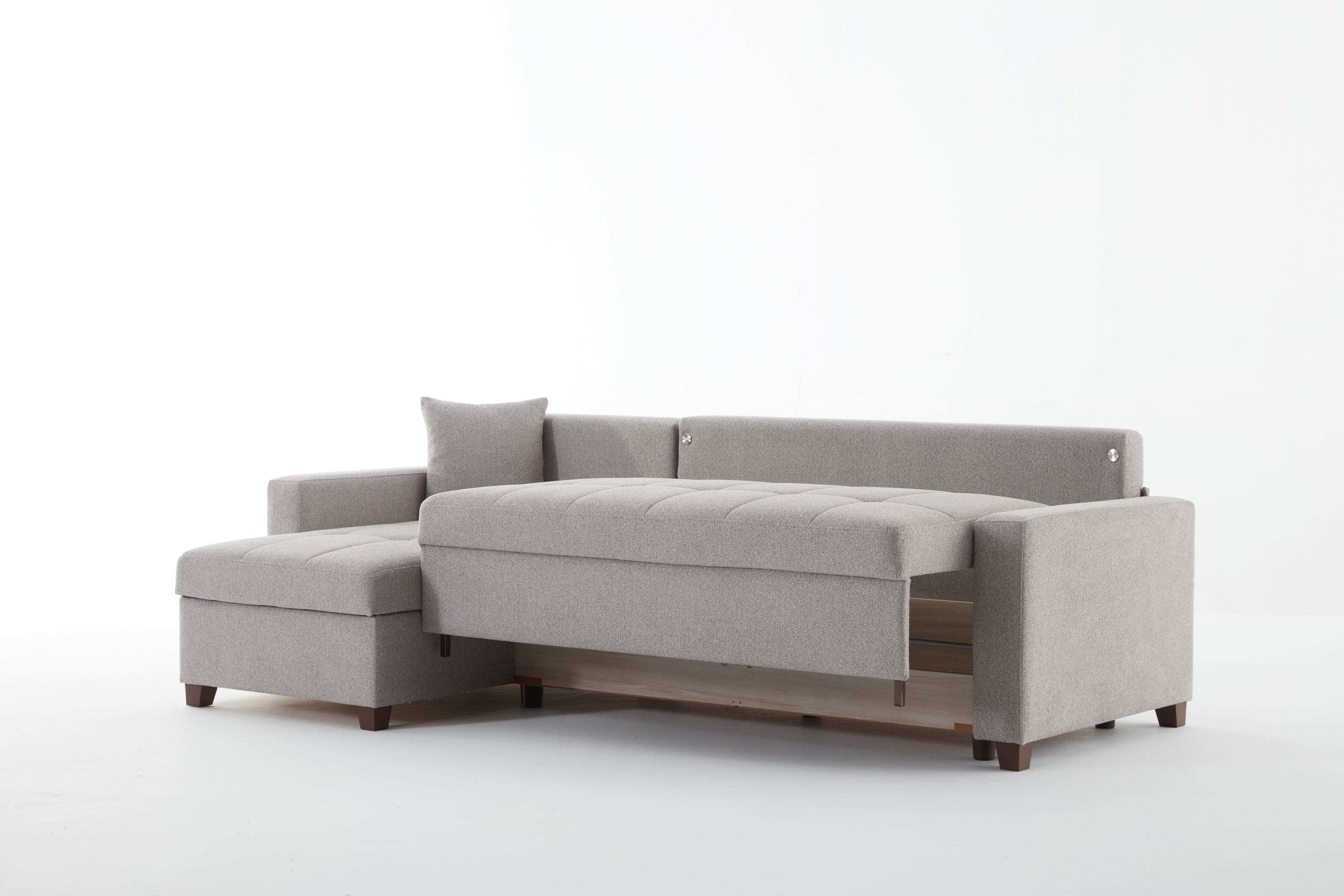 Mocca 101" Wide Reversible Chaise Sleeper Sectional – Dupont Grey Chenille, Queen Sleeper with Storage - Best Buy Furniture