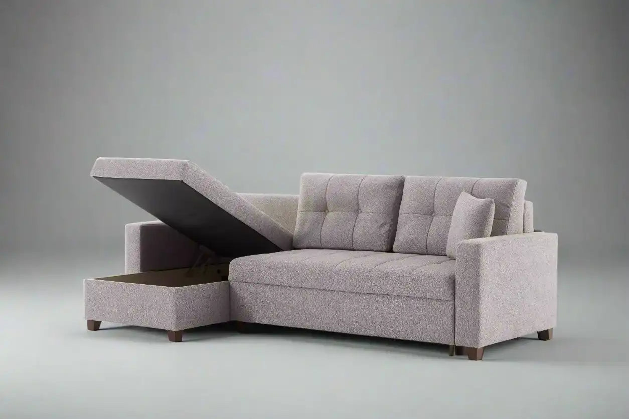 Mocca 101" Wide Reversible Chaise Sleeper Sectional – Dupont Grey Chenille, Queen Sleeper with Storage - Best Buy Furniture