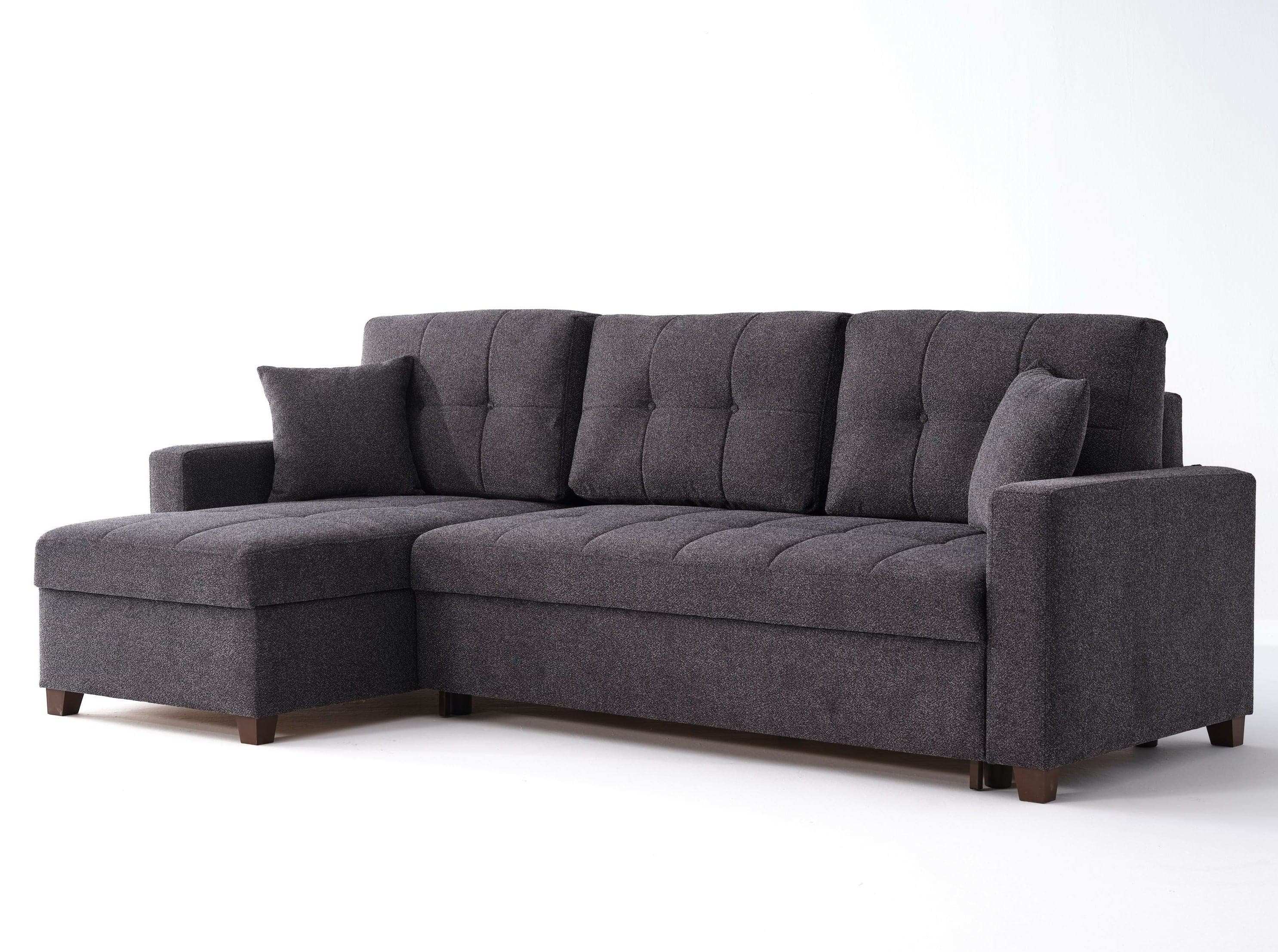 Mocca Sleeper Sectional Sofa – 101” Wide, Dark Gray, Reversible Chaise, Queen-Size Bed & Storage - Best Buy Furniture