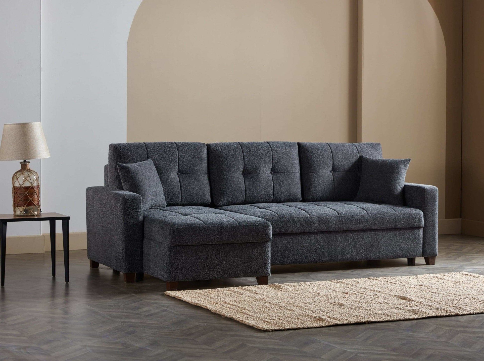Mocca Sleeper Sectional Sofa – 101” Wide, Dark Gray, Reversible Chaise, Queen-Size Bed & Storage - Best Buy Furniture
