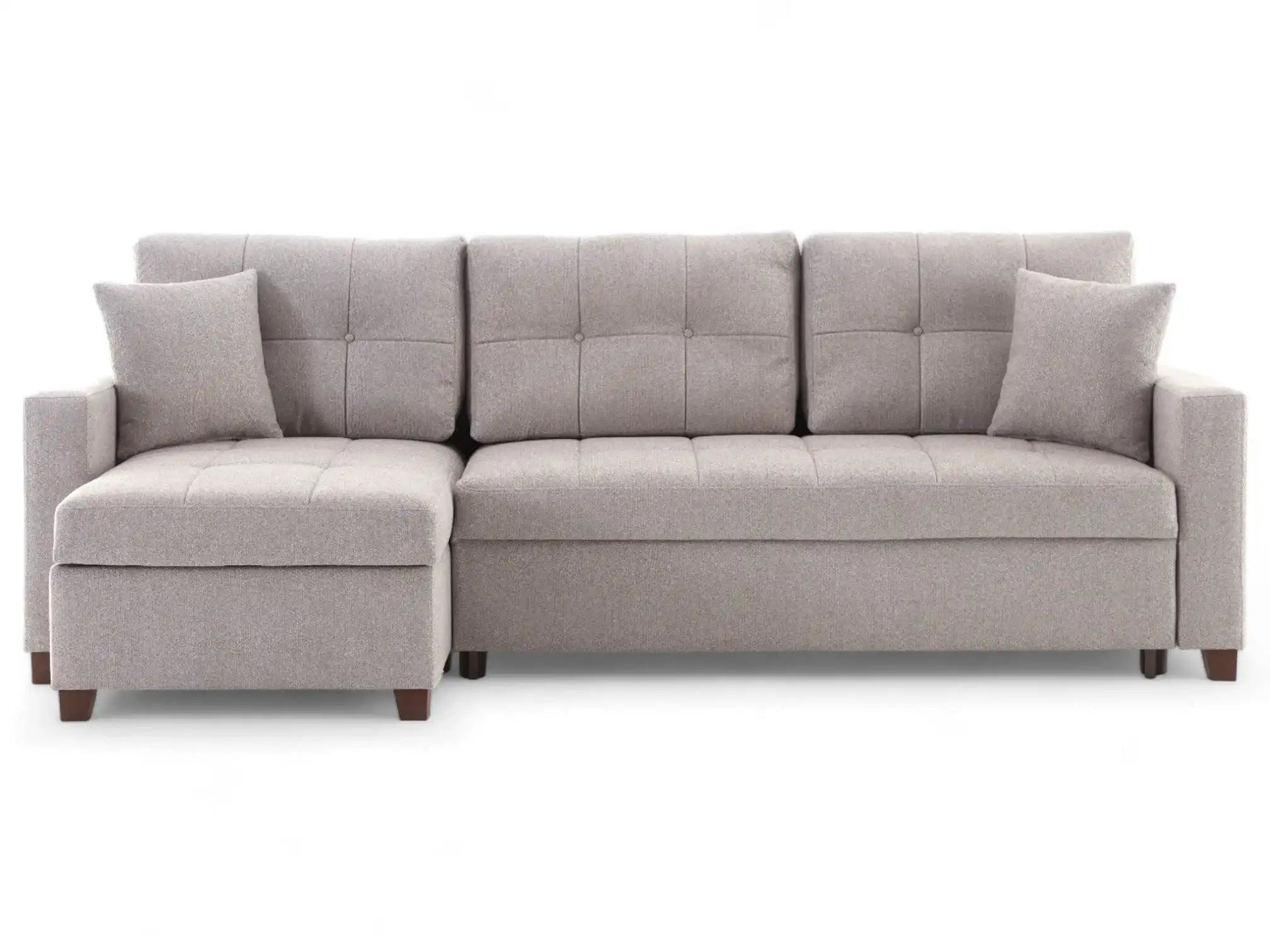 Mocca 101" Wide Reversible Chaise Sleeper Sectional – Dupont Grey Chenille, Queen Sleeper with Storage - Best Buy Furniture