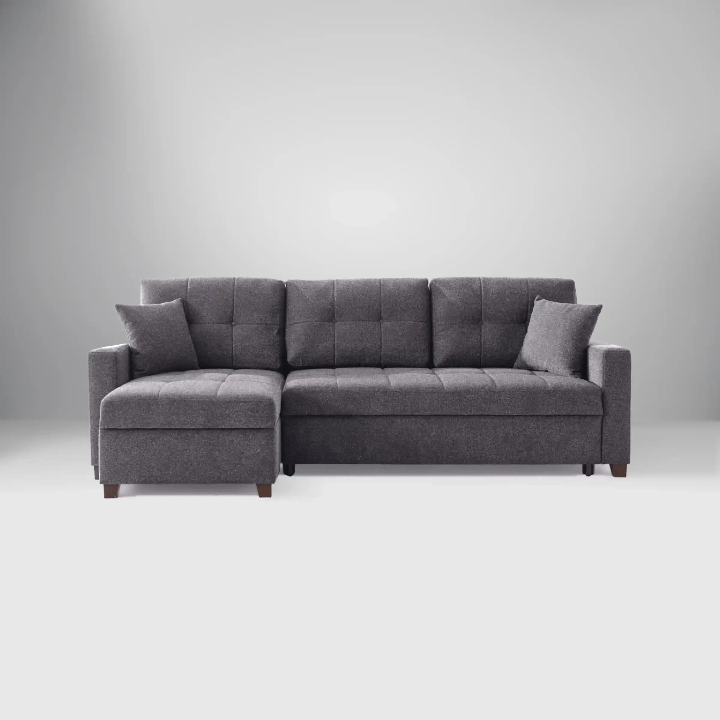 Mocca Sleeper Sectional Sofa – 101” Wide, Dark Gray, Reversible Chaise, Queen-Size Bed & Storage - Best Buy Furniture