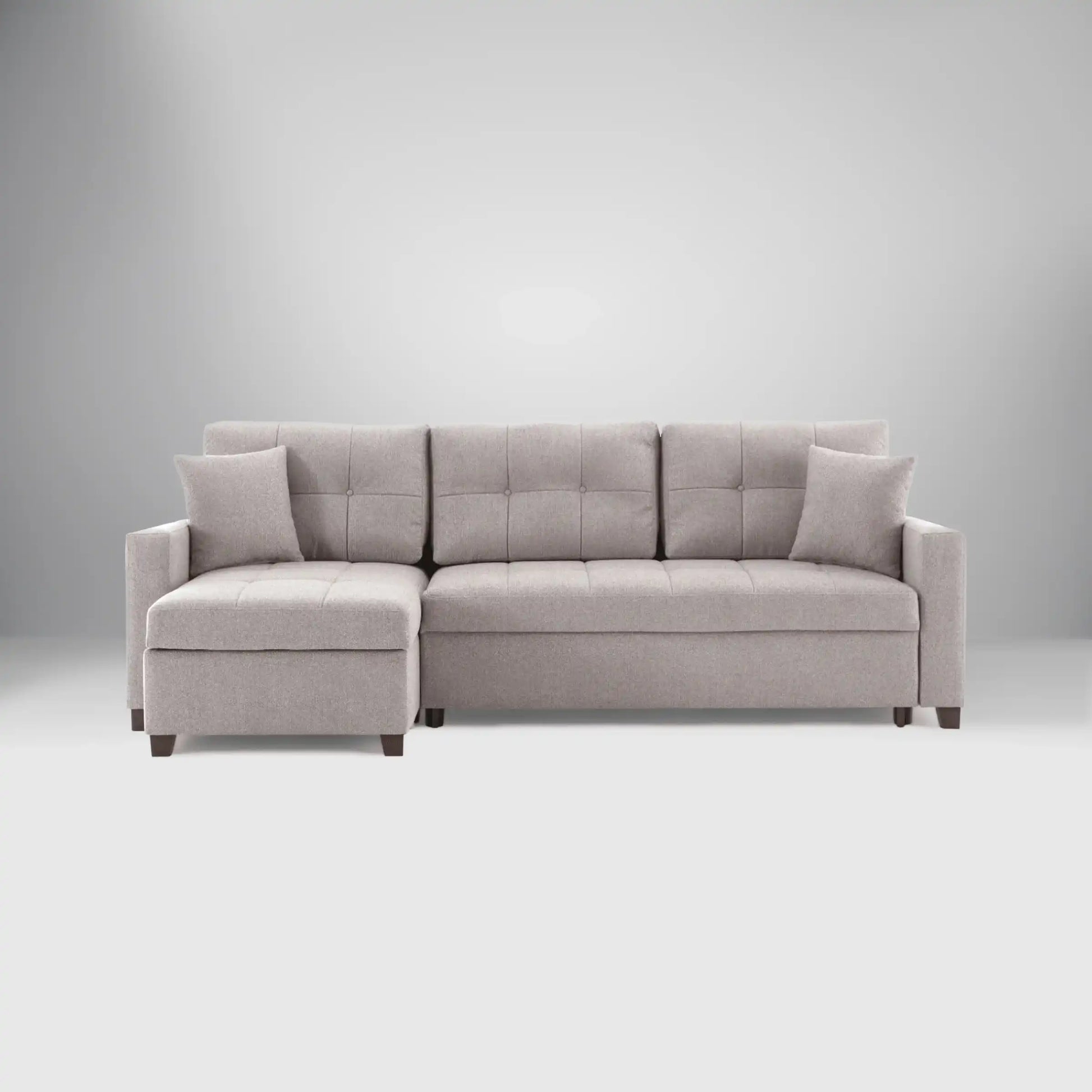 Mocca 101" Wide Reversible Chaise Sleeper Sectional – Dupont Grey Chenille, Queen Sleeper with Storage - Best Buy Furniture