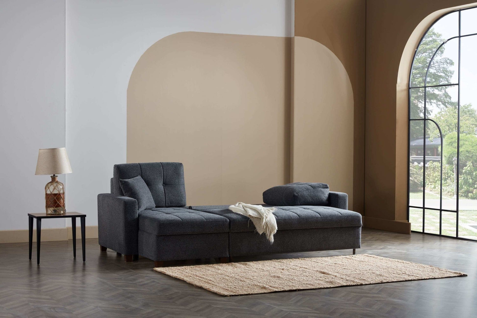 Mocca Sleeper Sectional Sofa – 101” Wide, Dark Gray, Reversible Chaise, Queen-Size Bed & Storage - Best Buy Furniture