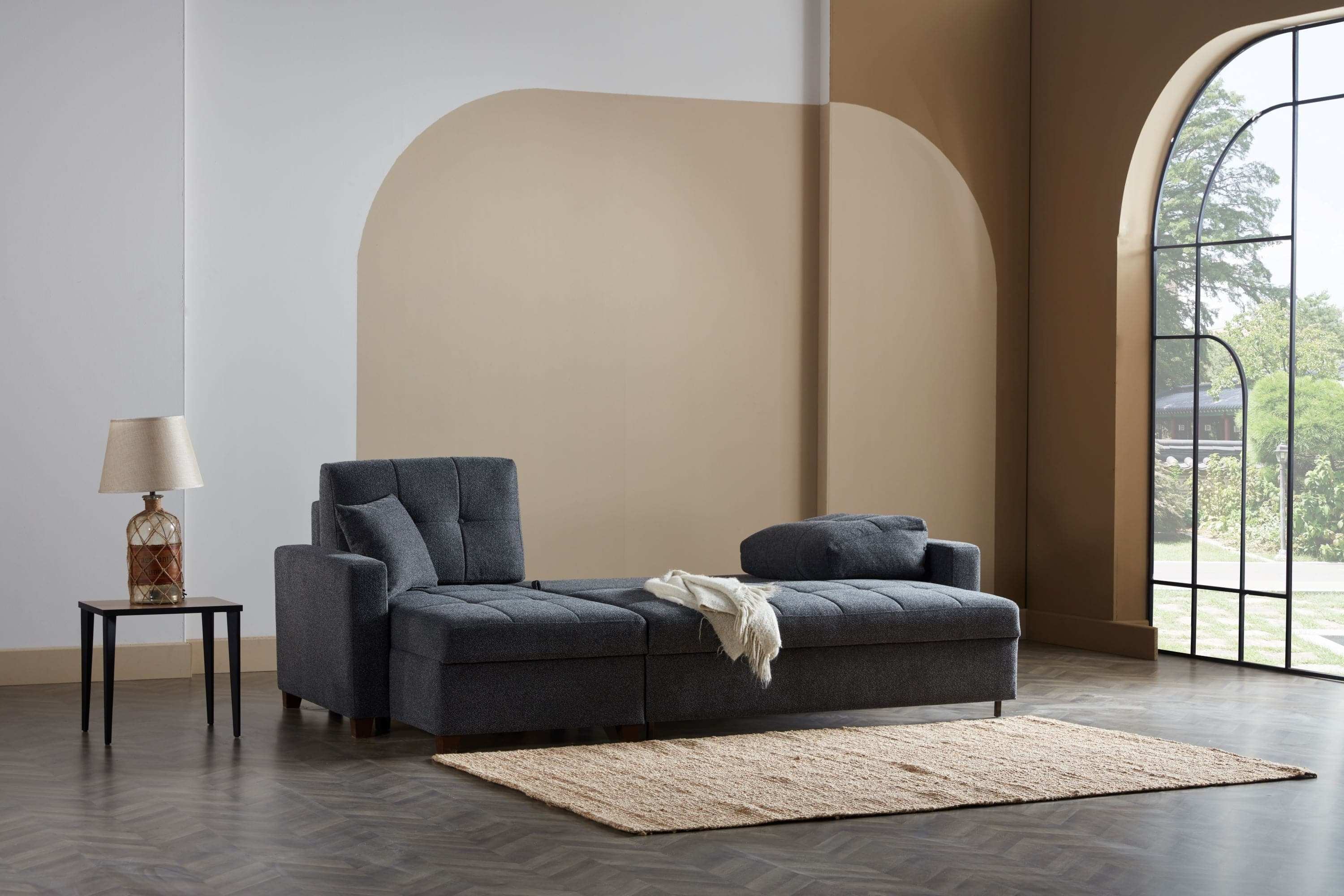 Mocca Sleeper Sectional Sofa – 101” Wide, Dark Gray, Reversible Chaise, Queen-Size Bed & Storage - Best Buy Furniture