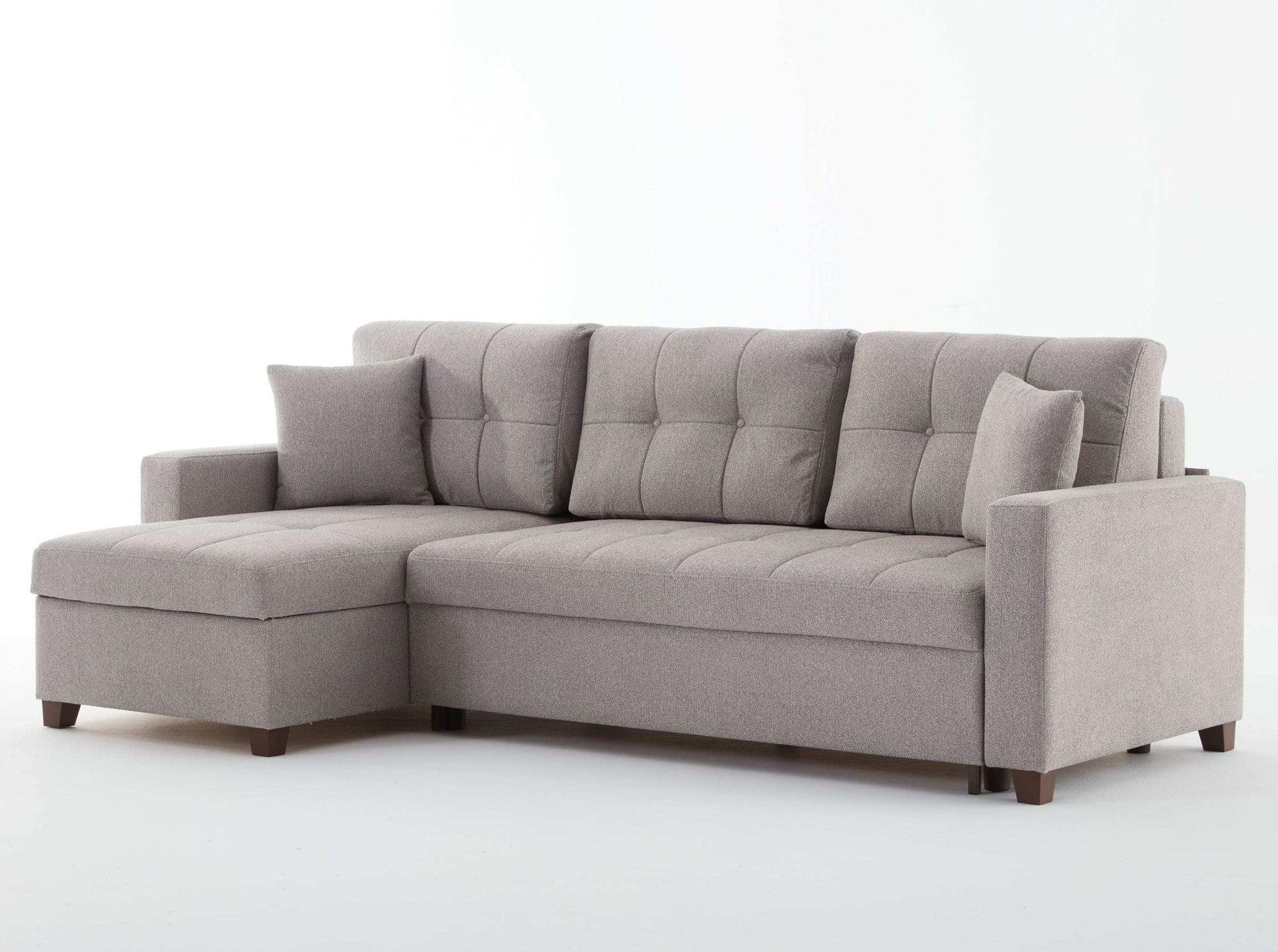 Mocca 101" Wide Reversible Chaise Sleeper Sectional – Dupont Grey Chenille, Queen Sleeper with Storage - Best Buy Furniture