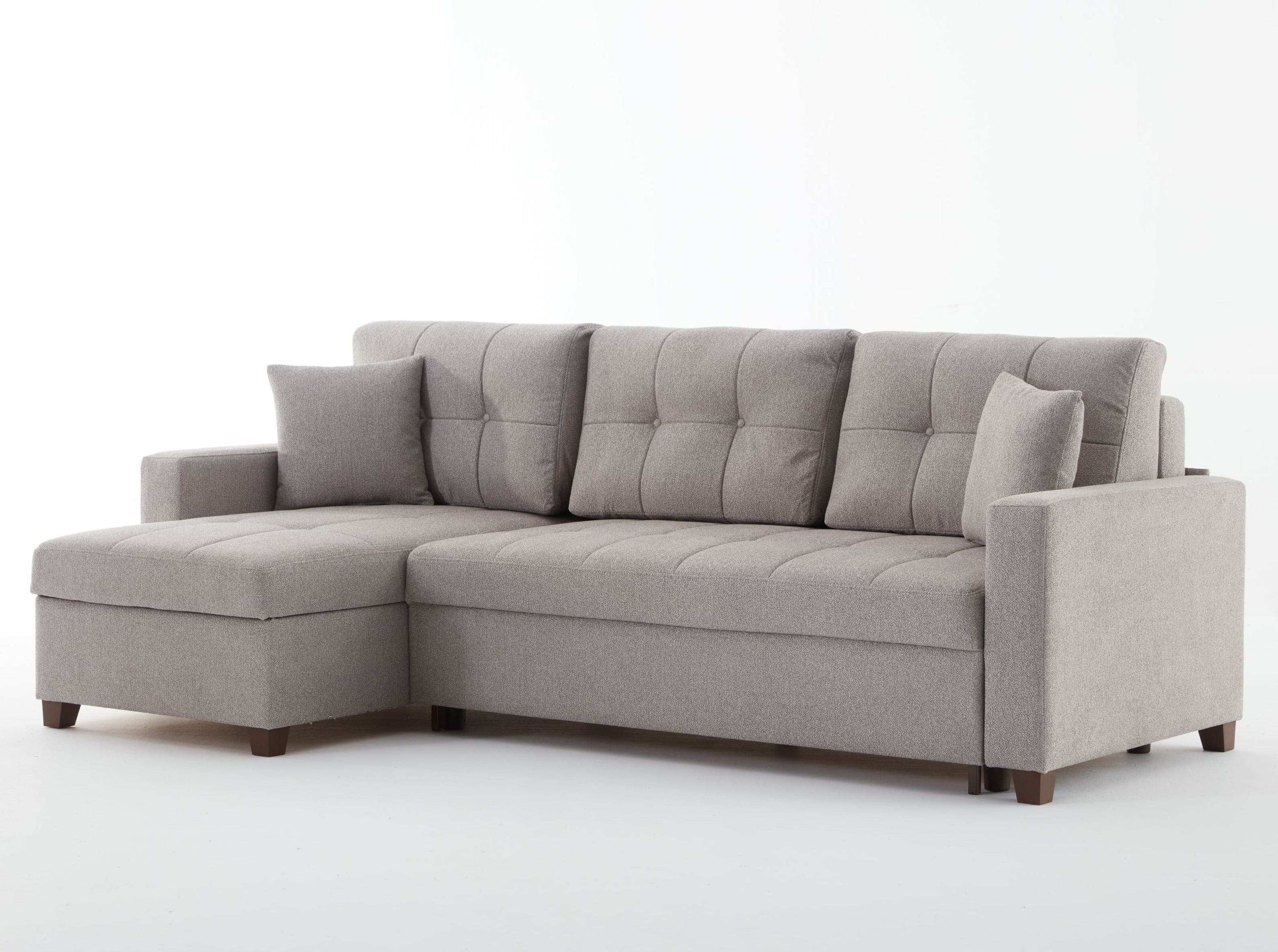 Mocca 101" Wide Reversible Chaise Sleeper Sectional – Dupont Grey Chenille, Queen Sleeper with Storage - Best Buy Furniture