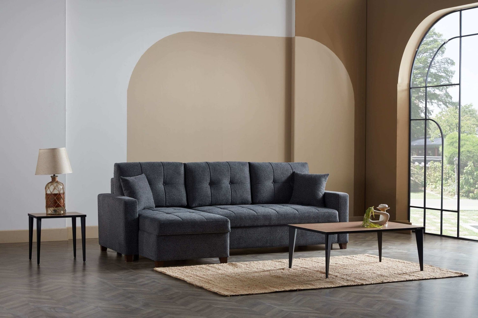 Mocca Sleeper Sectional Sofa – 101” Wide, Dark Gray, Reversible Chaise, Queen-Size Bed & Storage - Best Buy Furniture